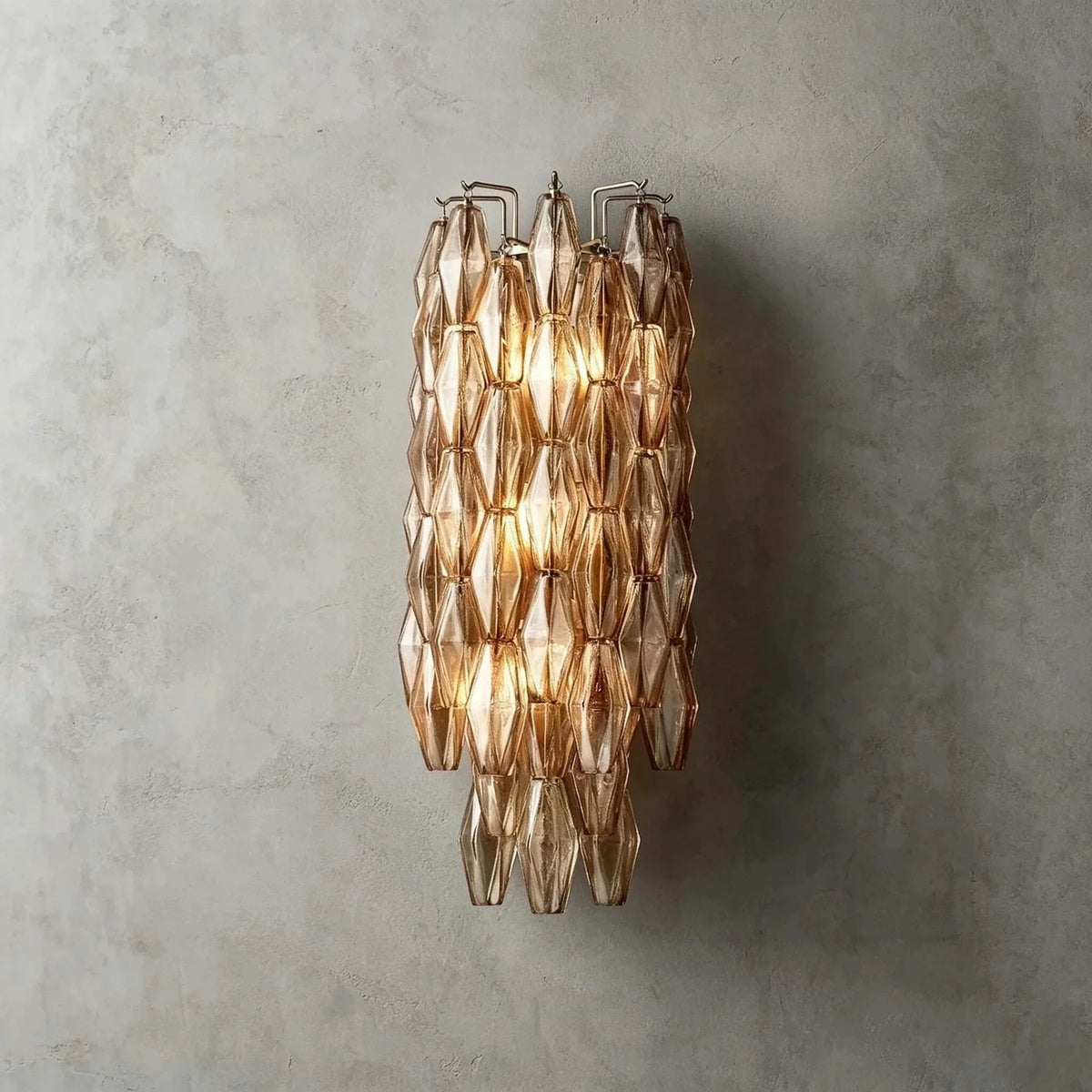 Sculptural Polyhedral Wall Sconce in amber glass for Hallway by AUVIELIGHT, W 11.8" x H 29.9" / Amber & Chrome