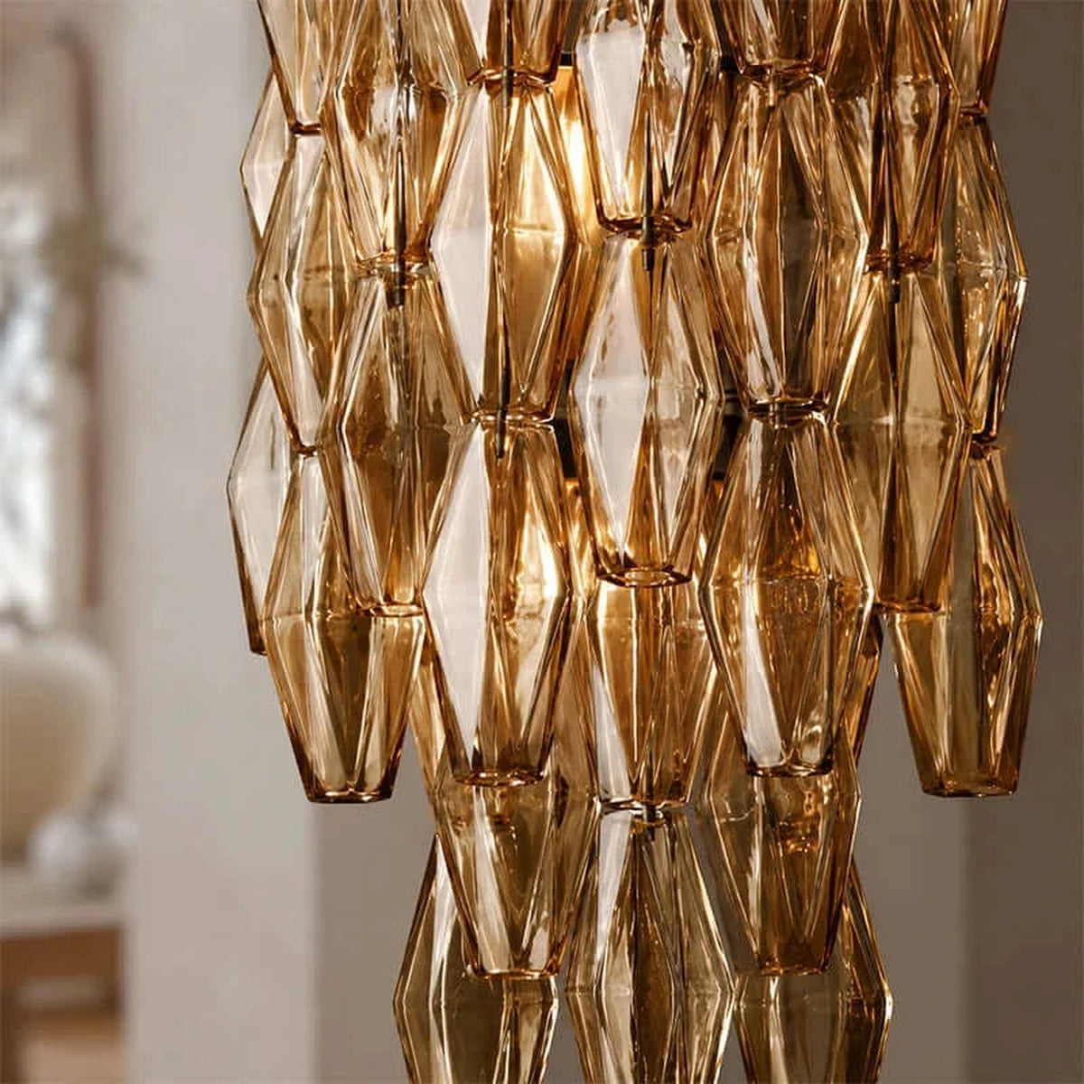 Sculptural Polyhedral Wall Sconce in amber glass for Hallway by AUVIELIGHT