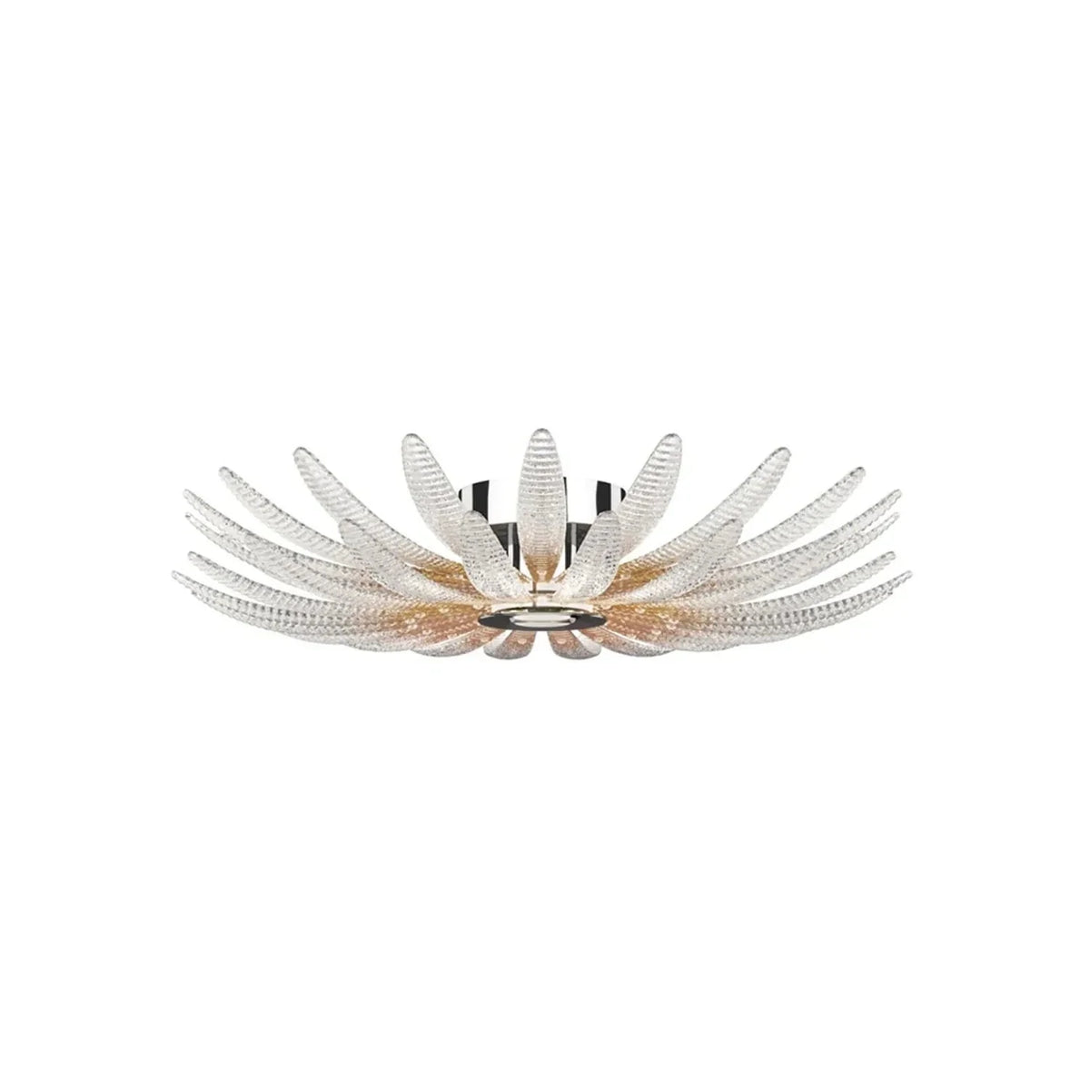 Sculptural Ribbed Blossom Flush Mount in ribbed glass for Low Ceilings by AUVIELIGHT, ∅ 23.6" x H 7.9" / Chrome &Clear / Warm Light