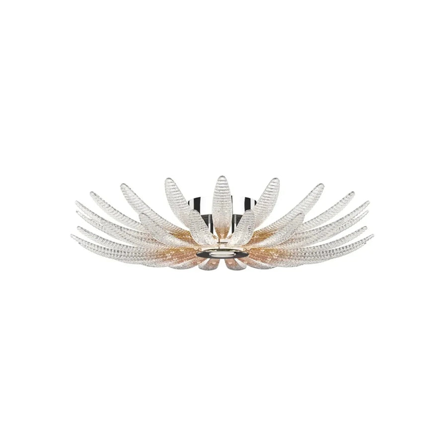 Sculptural Ribbed Blossom Flush Mount in ribbed glass for Low Ceilings by AUVIELIGHT, ∅ 23.6" x H 7.9" / Chrome &Clear / Warm Light