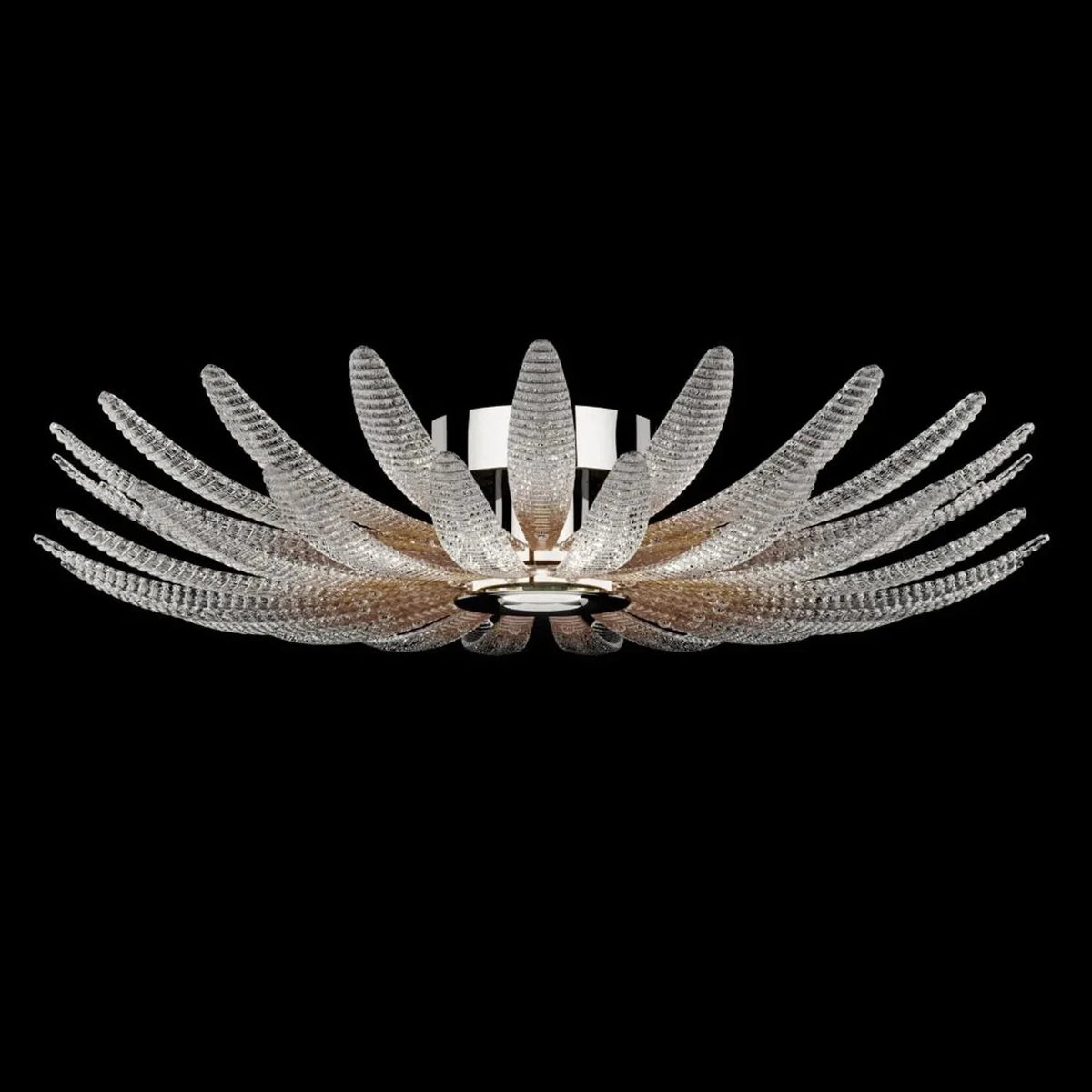 Sculptural Ribbed Blossom Flush Mount in ribbed glass for Low Ceilings by AUVIELIGHT