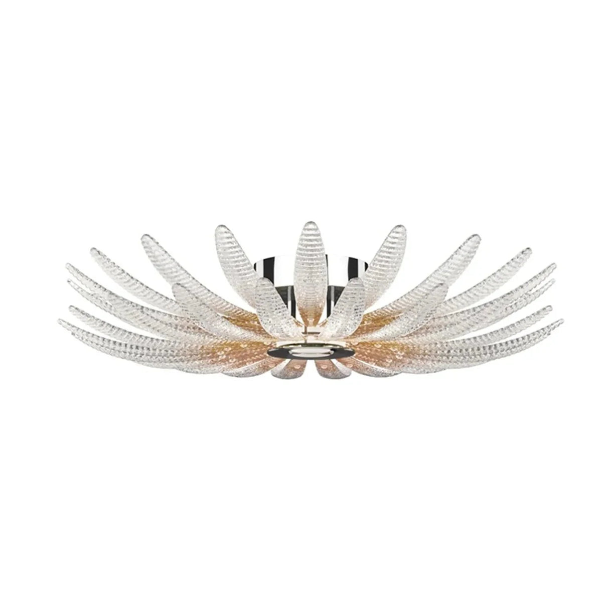 Sculptural Ribbed Blossom Flush Mount in ribbed glass for Low Ceilings by AUVIELIGHT, ∅ 35.4" x H 7.9" / Chrome &Clear / Warm Light
