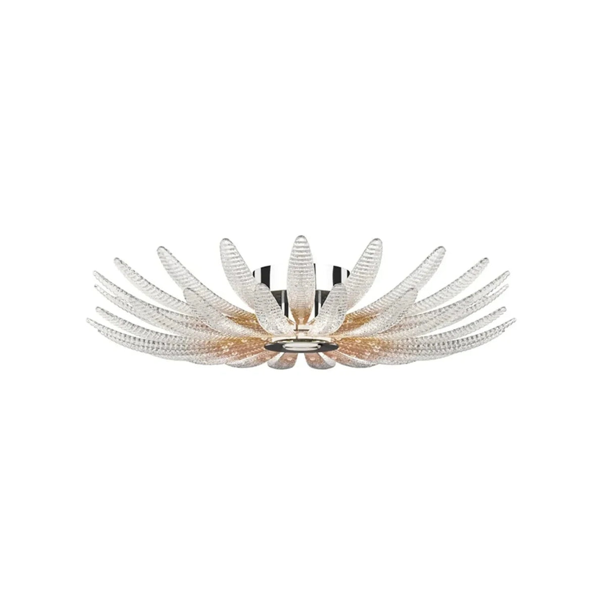 Sculptural Ribbed Blossom Flush Mount in ribbed glass for Low Ceilings by AUVIELIGHT, ∅ 27.6" x H 7.9" / Chrome &Clear / Warm Light
