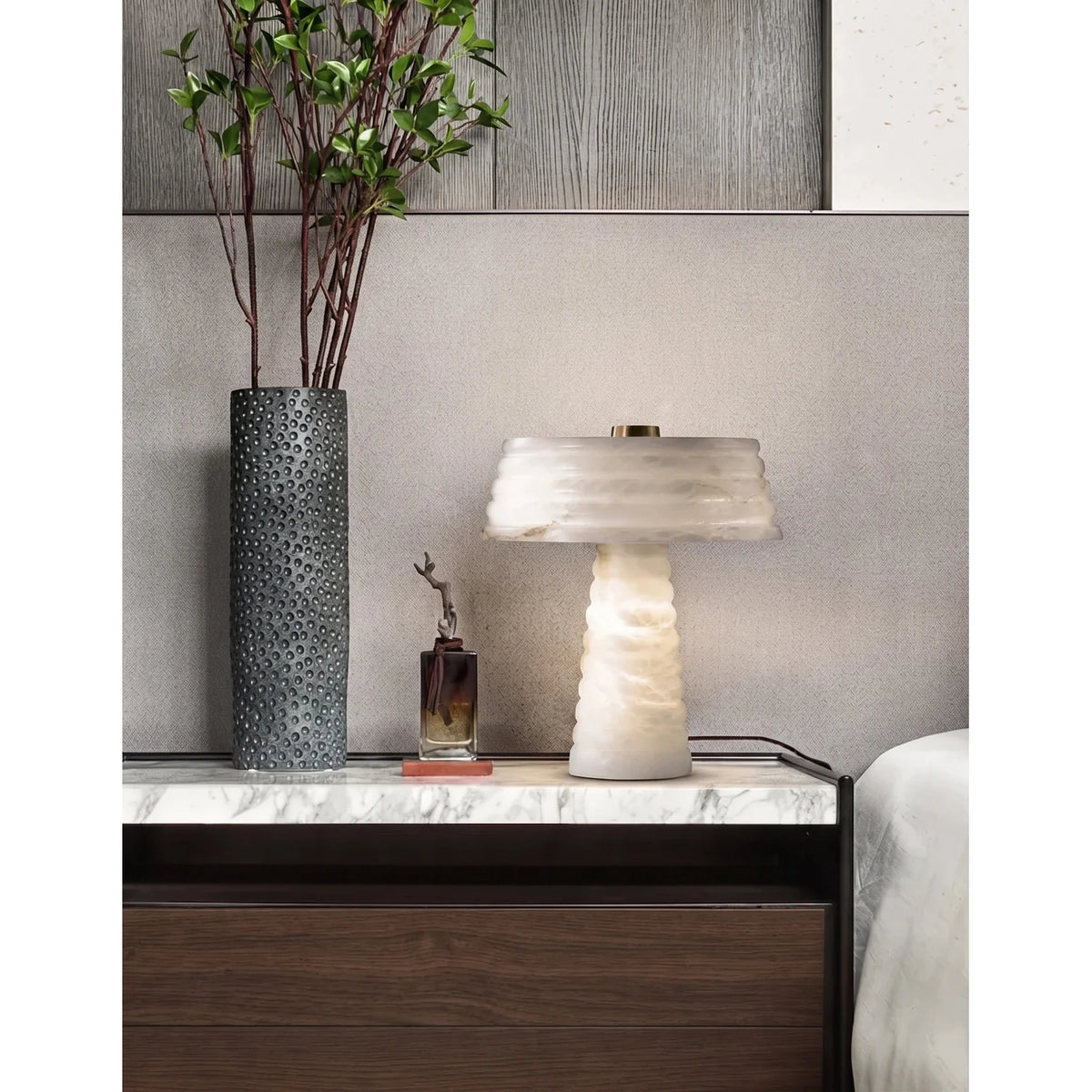Sculptural Ribbed Light in alabaster for Living Room by AUVIELIGHT