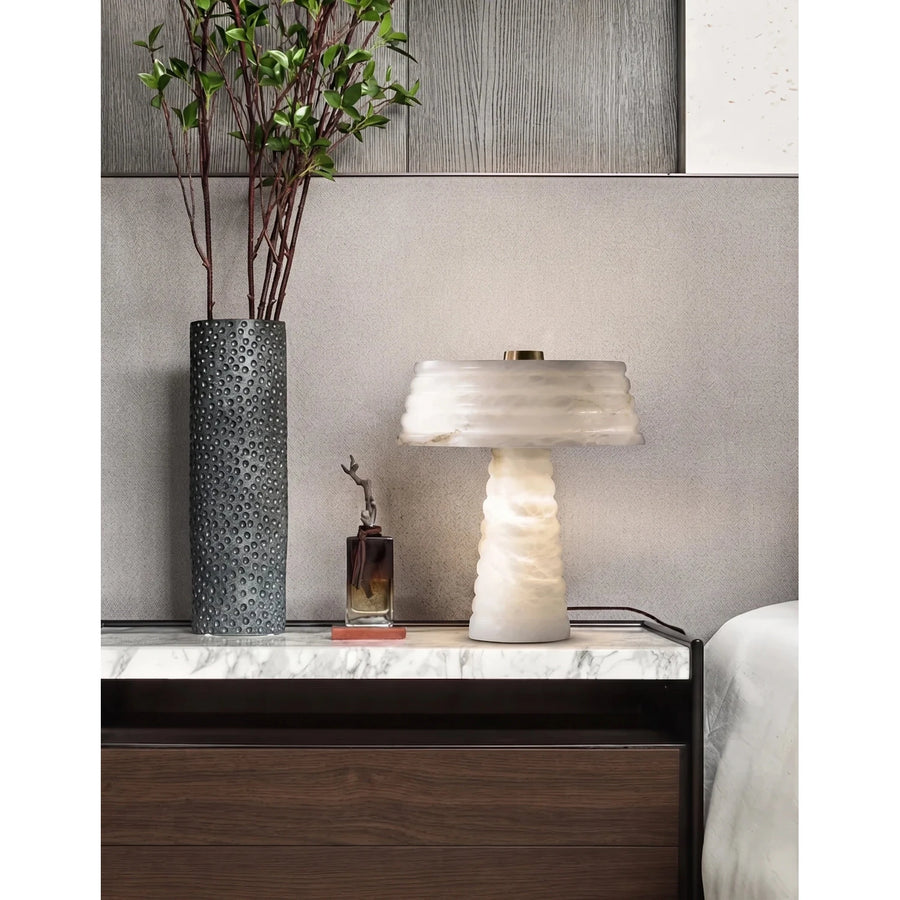 Sculptural Ribbed Light in alabaster for Living Room by AUVIELIGHT