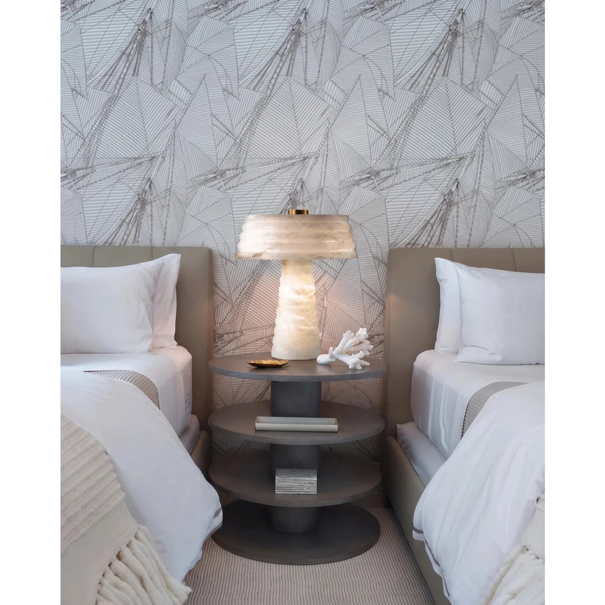 Sculptural Ribbed Light in alabaster for Living Room by AUVIELIGHT