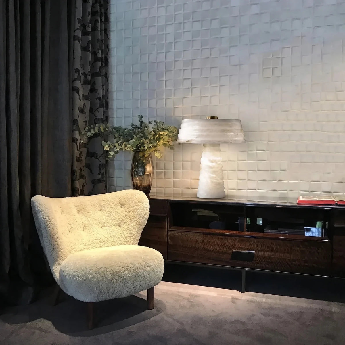 Sculptural Ribbed Light in alabaster for Living Room by AUVIELIGHT