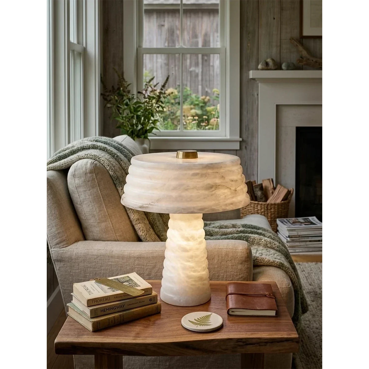 Sculptural Ribbed Light in alabaster for Living Room by AUVIELIGHT