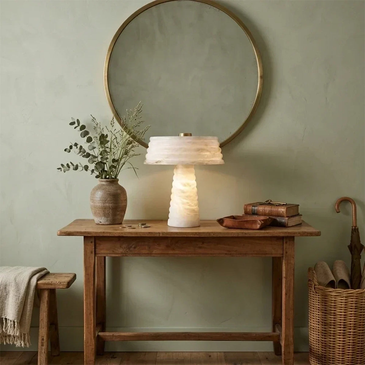 Sculptural Ribbed Light in alabaster for Living Room by AUVIELIGHT