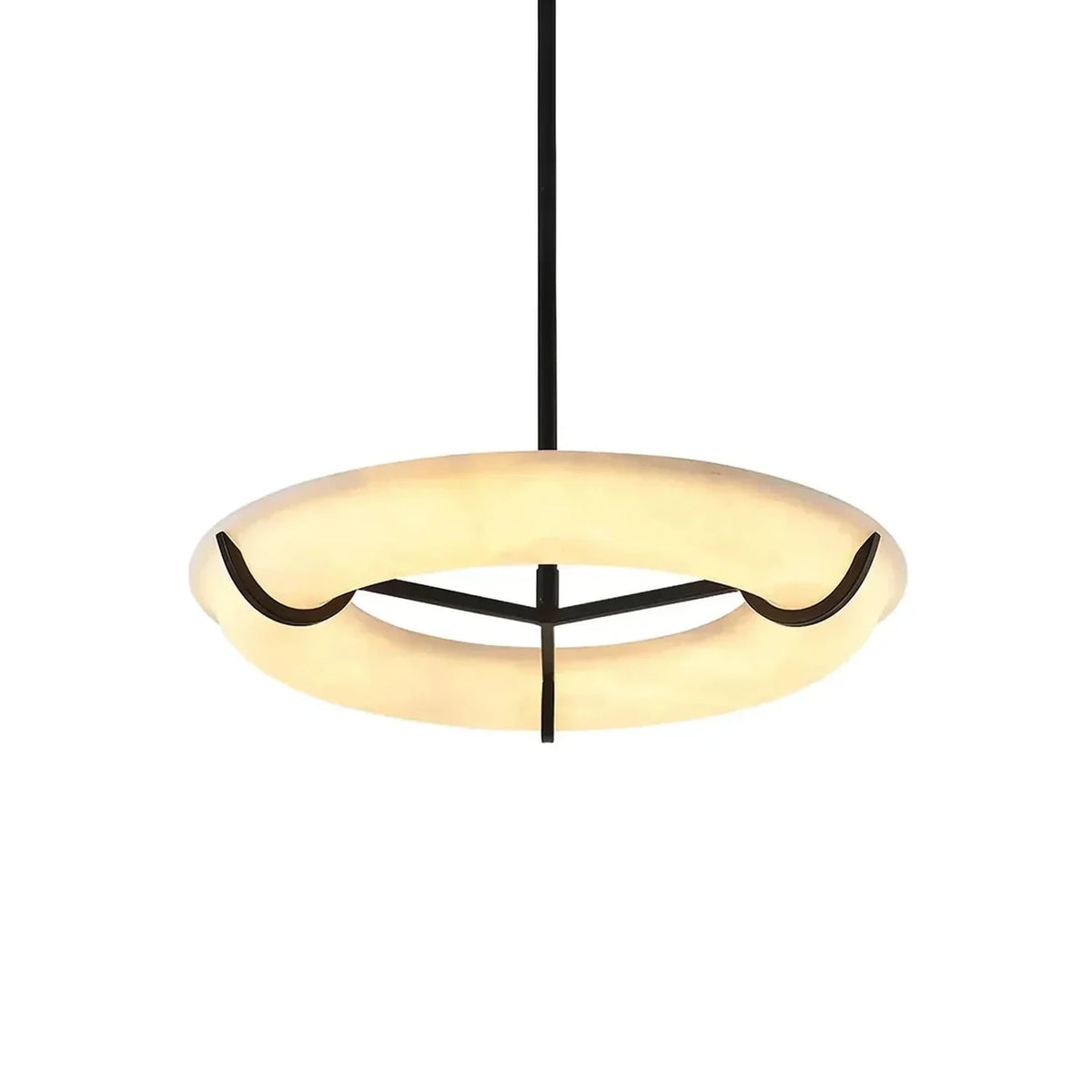 Sculptural Ring Chandelier in alabaster for Dining Room by AUVIELIGHT, Dia 80cm x H 53cm / ∅ 31.5″ x H 20.9″ / White + Black / Warm Light
