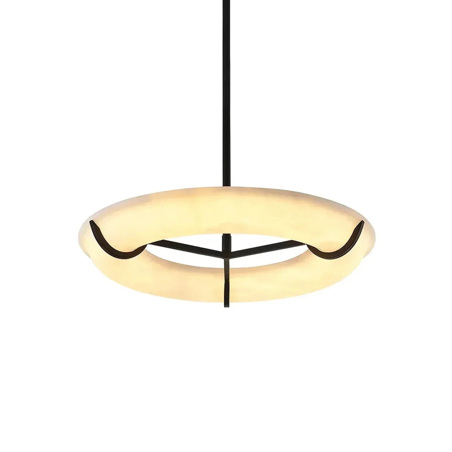 Sculptural Ring Chandelier in alabaster for Dining Room by AUVIELIGHT, Dia 80cm x H 53cm / ∅ 31.5″ x H 20.9″ / White + Black / Warm Light