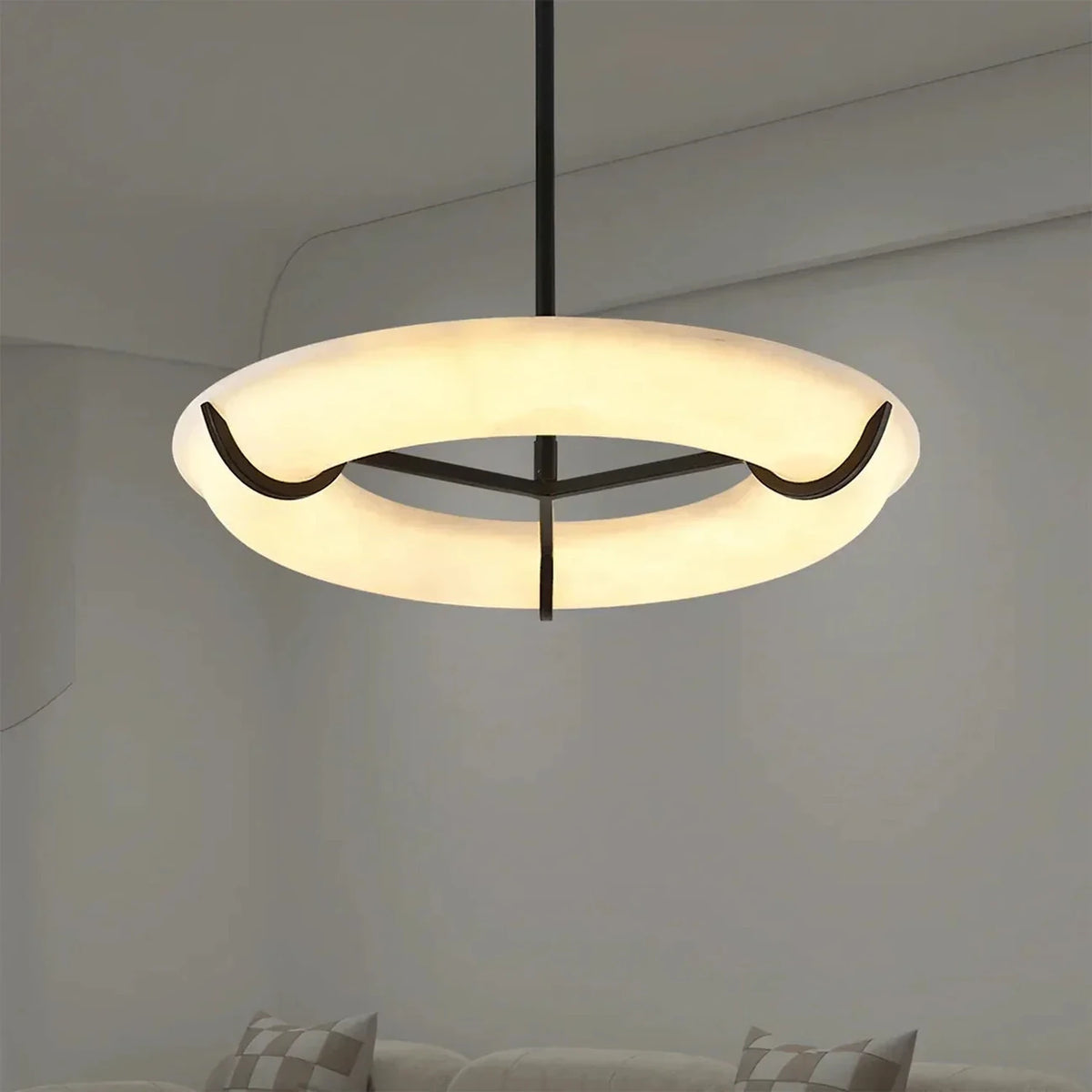 Sculptural Ring Chandelier in alabaster for Dining Room by AUVIELIGHT