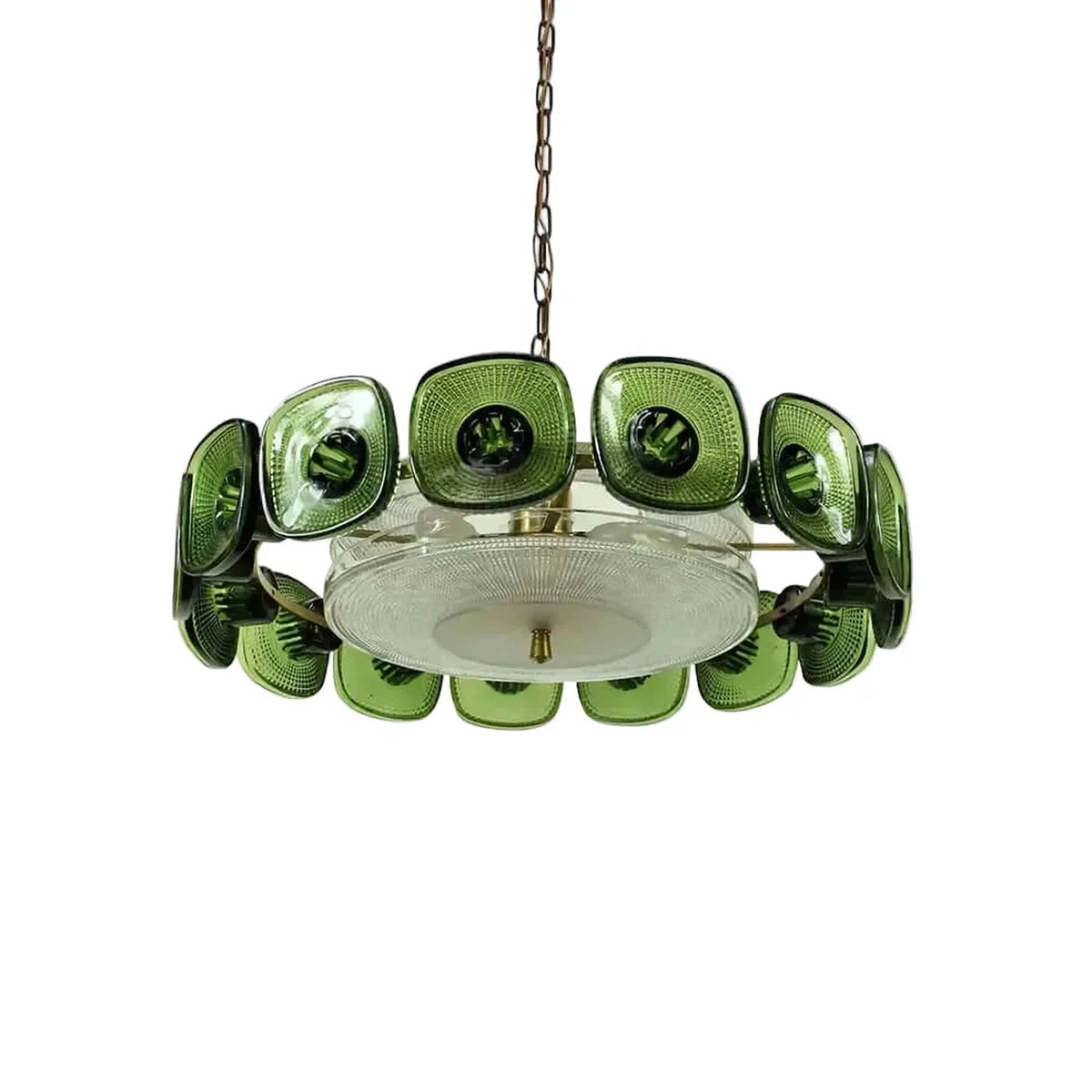 Sculptural Ring Chandelier in olive green textured glass for Dining Room by AUVIELIGHT