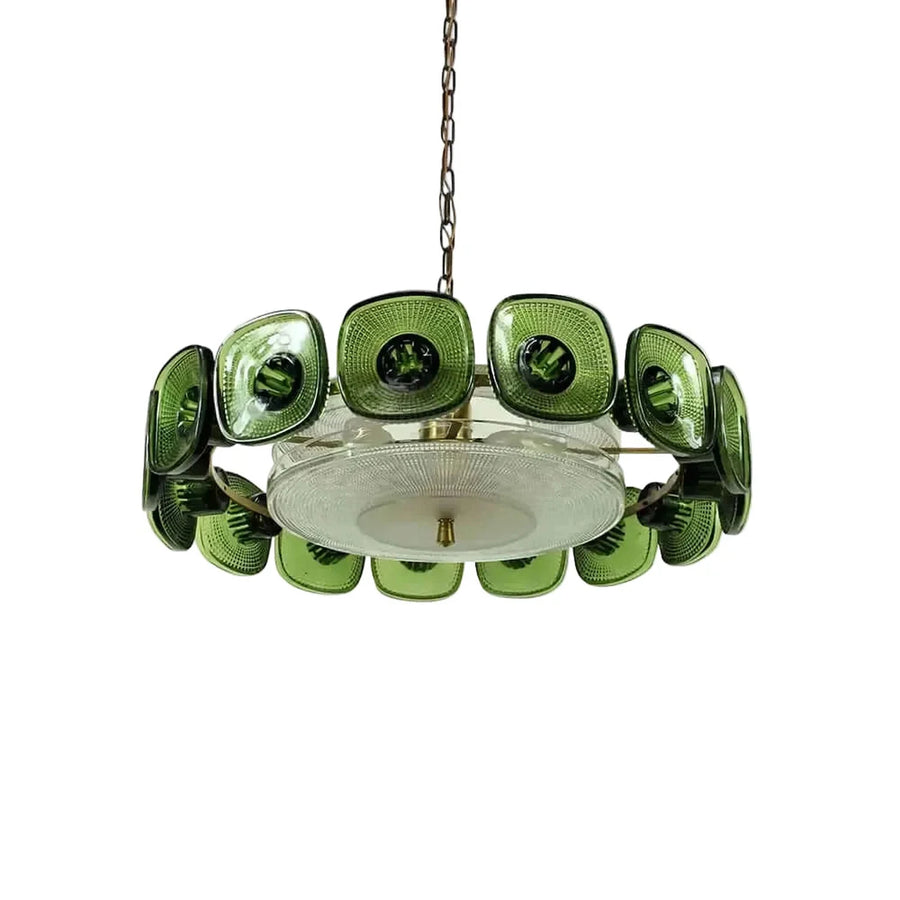 Sculptural Ring Chandelier in olive green textured glass for Dining Room by AUVIELIGHT