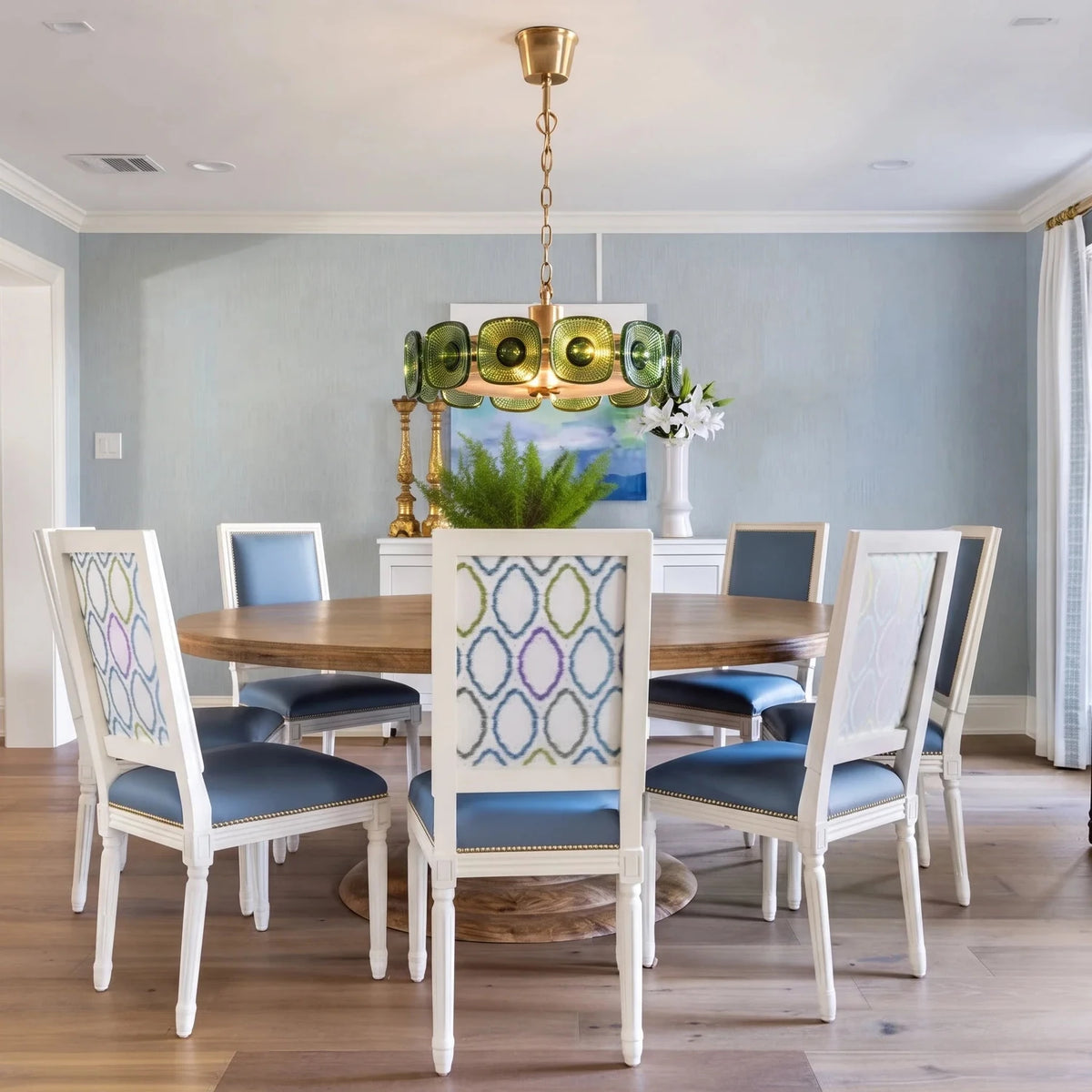 Sculptural Ring Chandelier in olive green textured glass for Dining Room by AUVIELIGHT