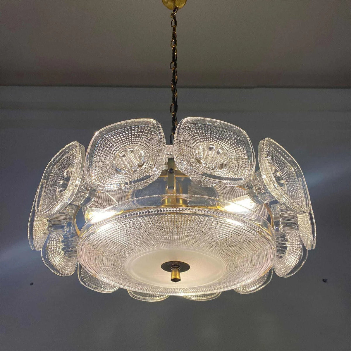 Sculptural Ring Chandelier in olive green textured glass for Dining Room by AUVIELIGHT