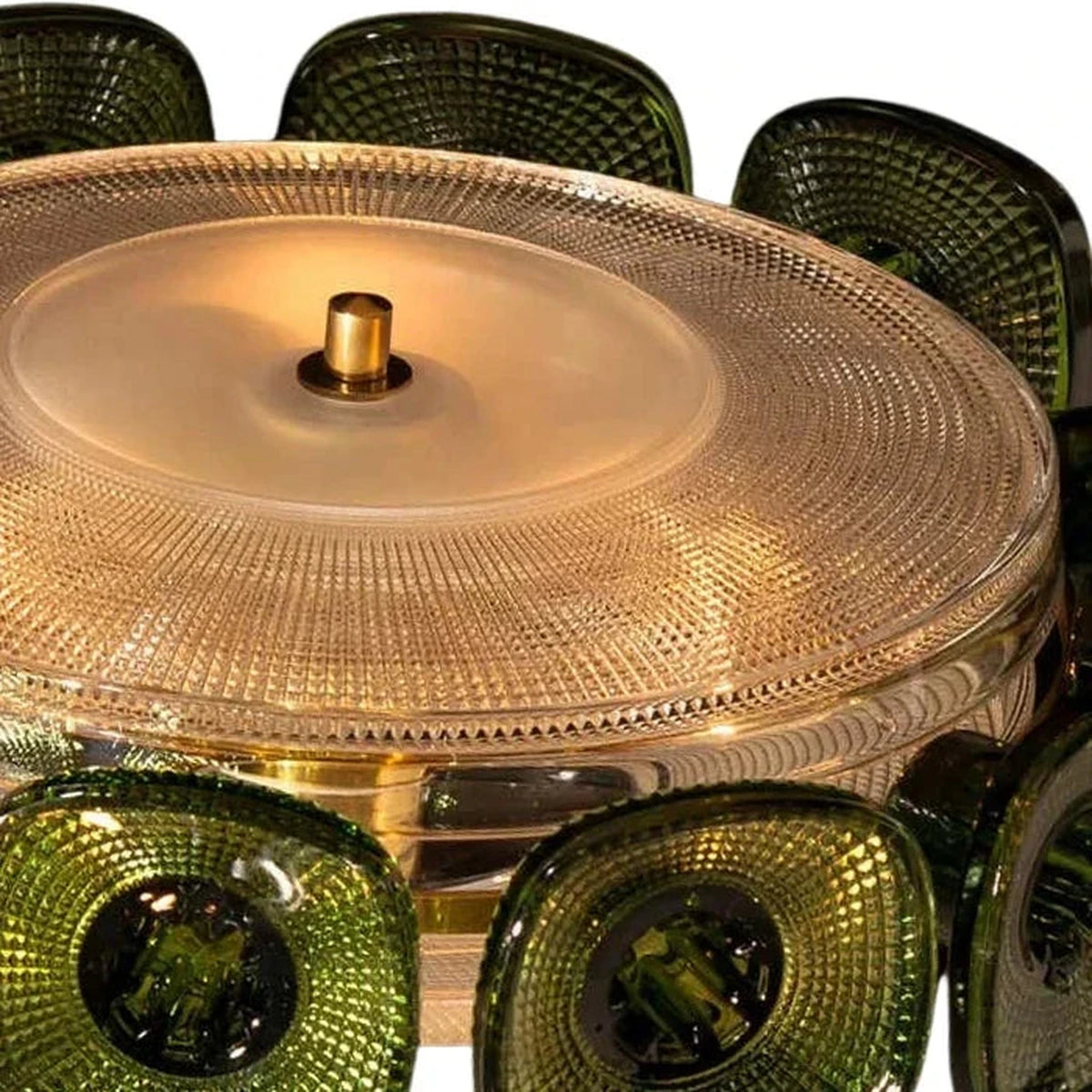 Sculptural Ring Chandelier in olive green textured glass for Dining Room by AUVIELIGHT