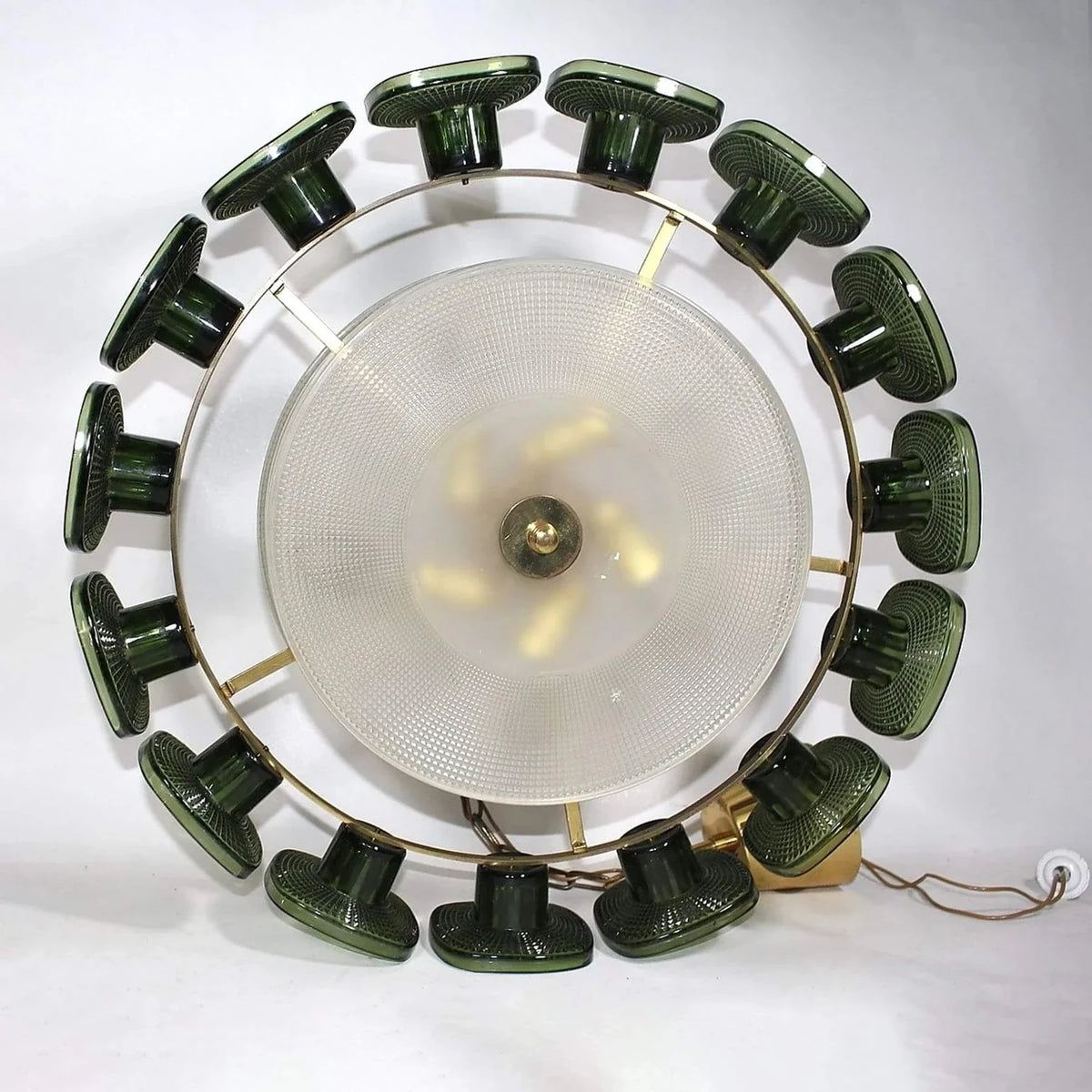 Sculptural Ring Chandelier in olive green textured glass for Dining Room by AUVIELIGHT
