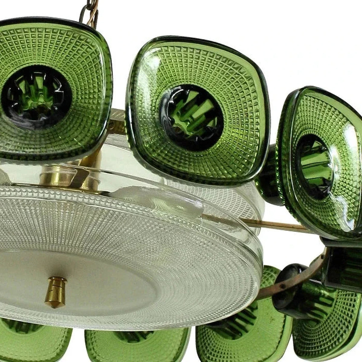 Sculptural Ring Chandelier in olive green textured glass for Dining Room by AUVIELIGHT