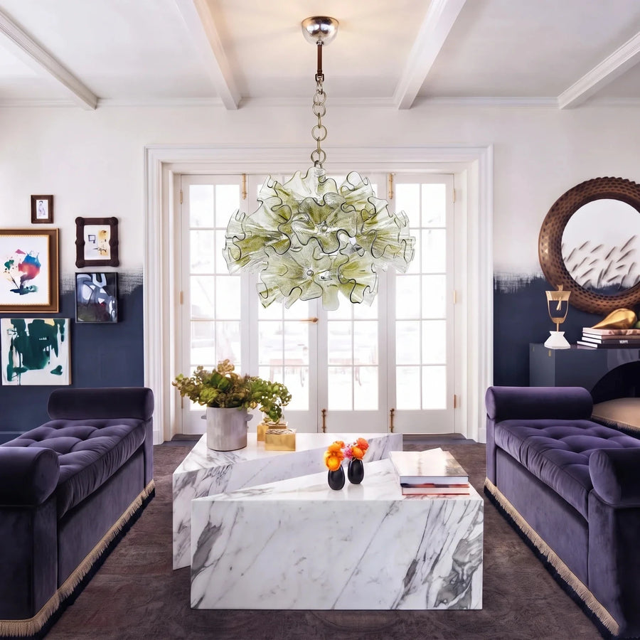 Sculptural Ruffled Chandelier in champagne glass for Dining Room by AUVIELIGHT