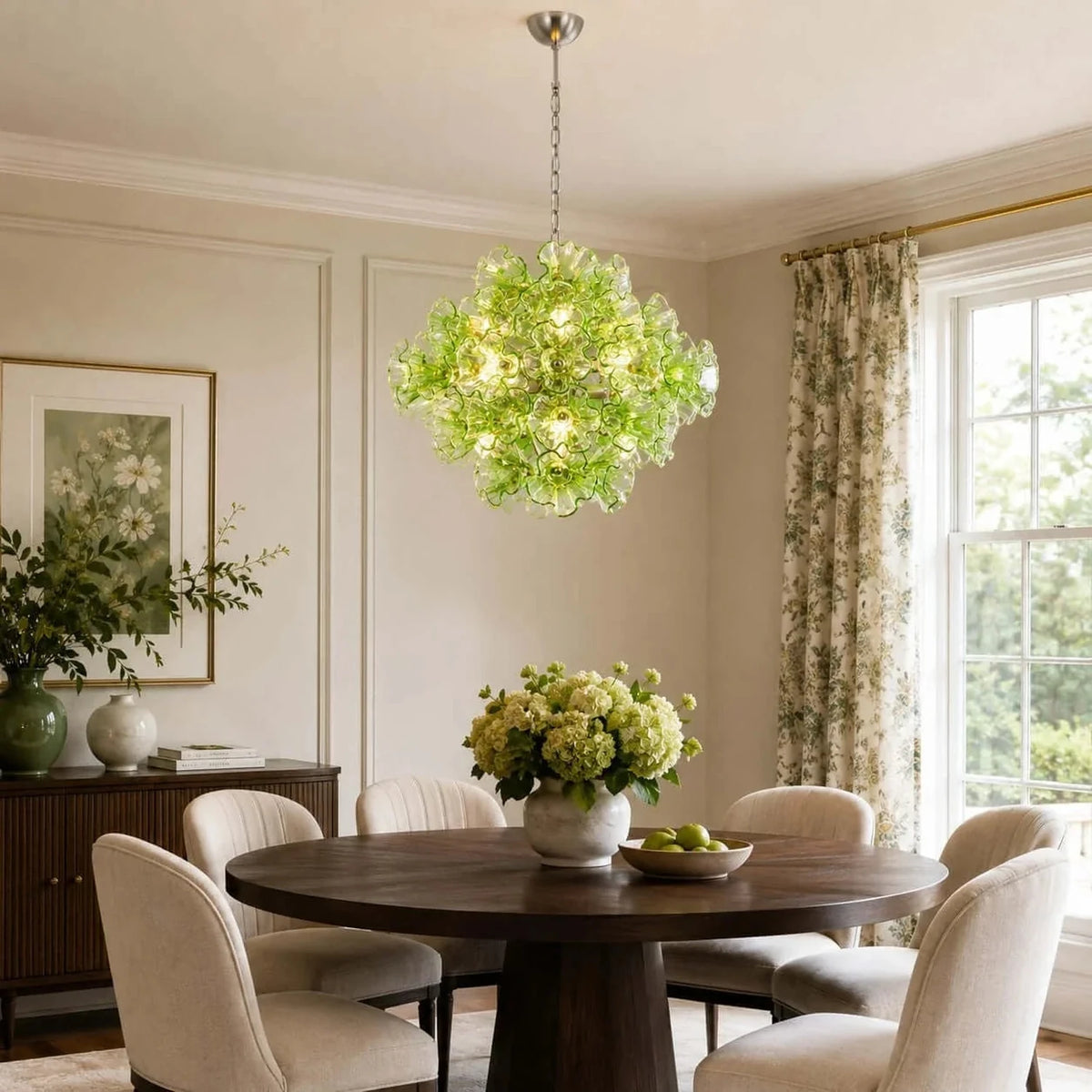 Sculptural Ruffled Globe Chandelier in glass for Dining Room light fixture by AUVIELIGHT
