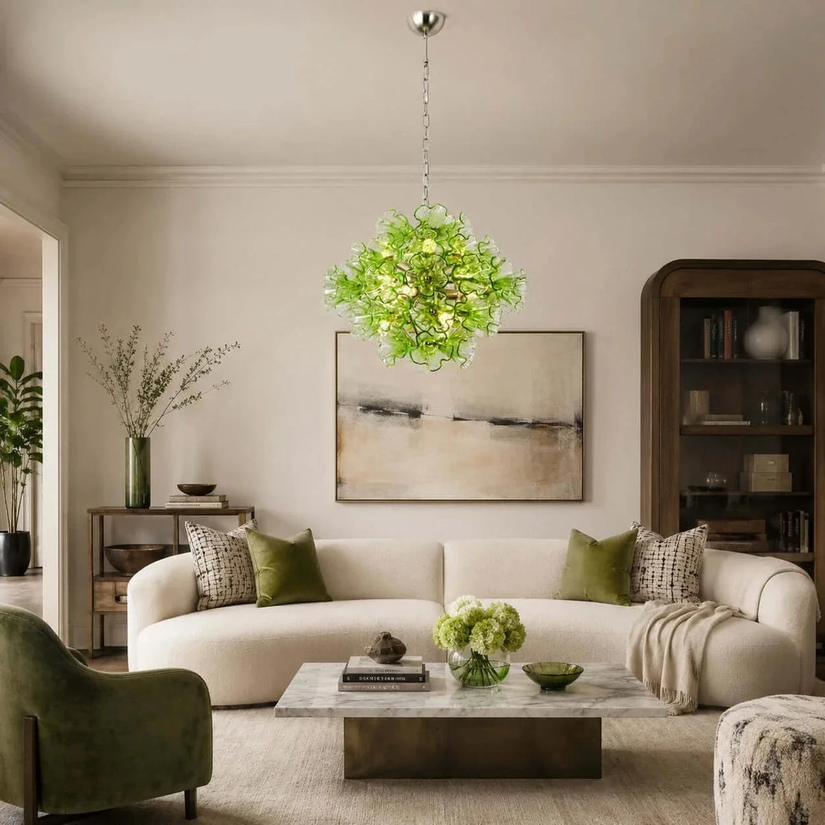 Sculptural Ruffled Globe Chandelier in glass for Dining Room light fixture by AUVIELIGHT
