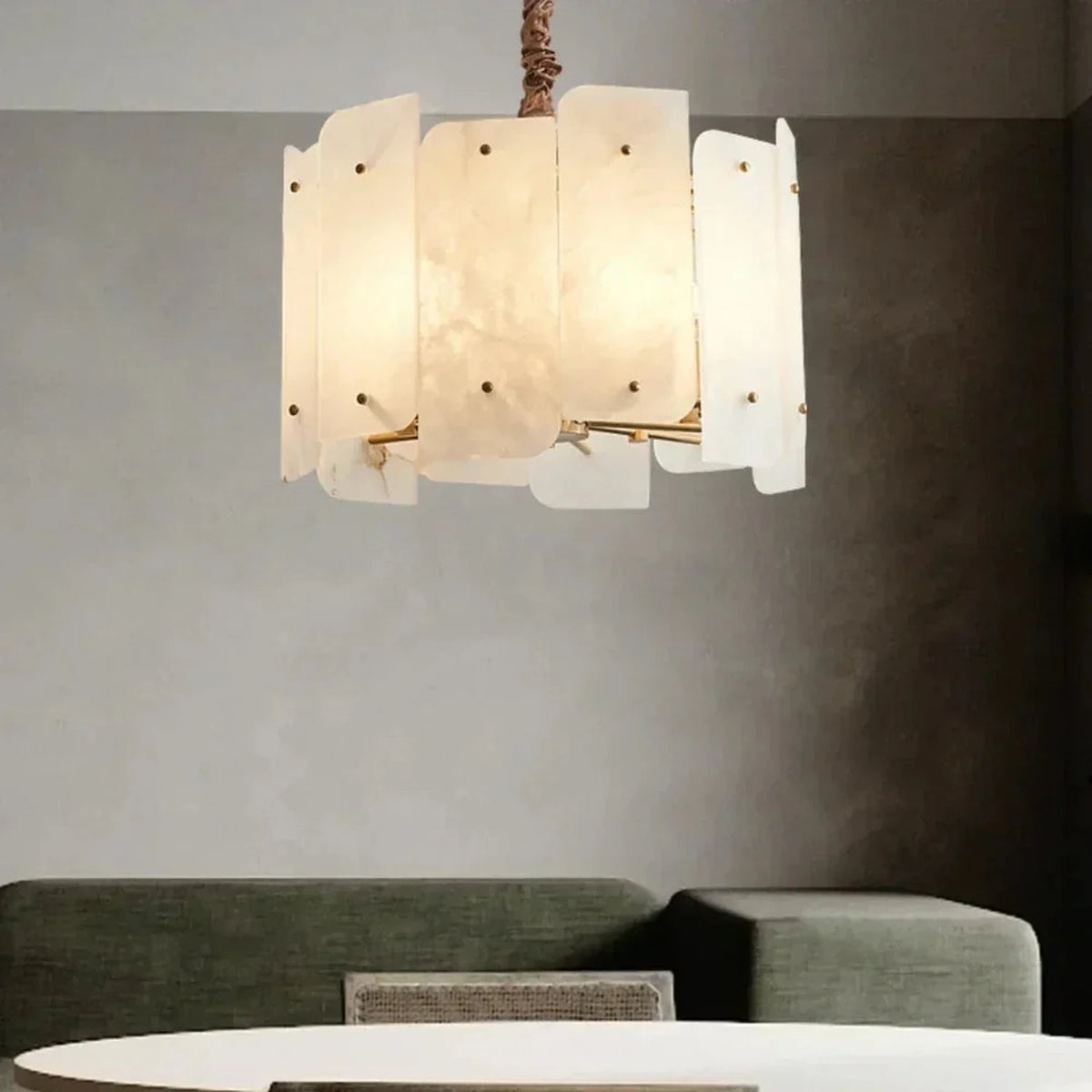 Sculptural Slat Chandelier in alabaster for Dining Room light fixture by AUVIELIGHT
