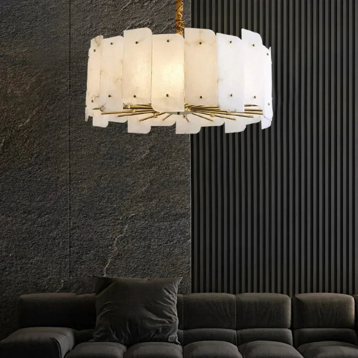 Sculptural Slat Chandelier in alabaster for Dining Room light fixture by AUVIELIGHT