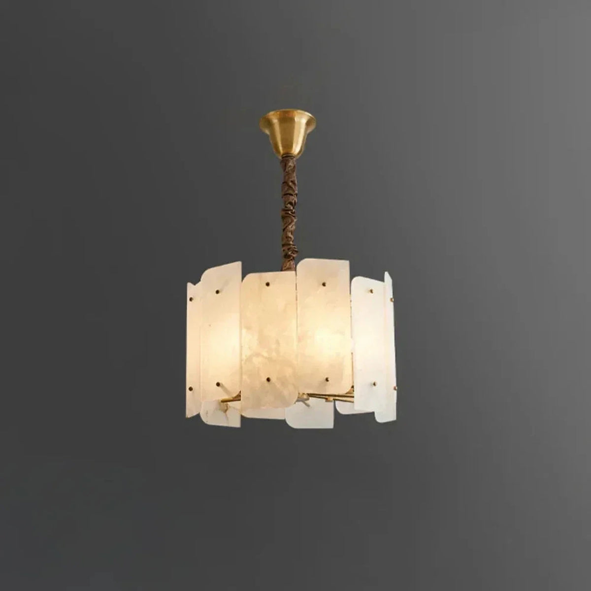 Sculptural Slat Chandelier in alabaster for Dining Room light fixture by AUVIELIGHT, Dia 50cm x H 33cm / ∅ 19.7″ x H 13″ / Gold + White