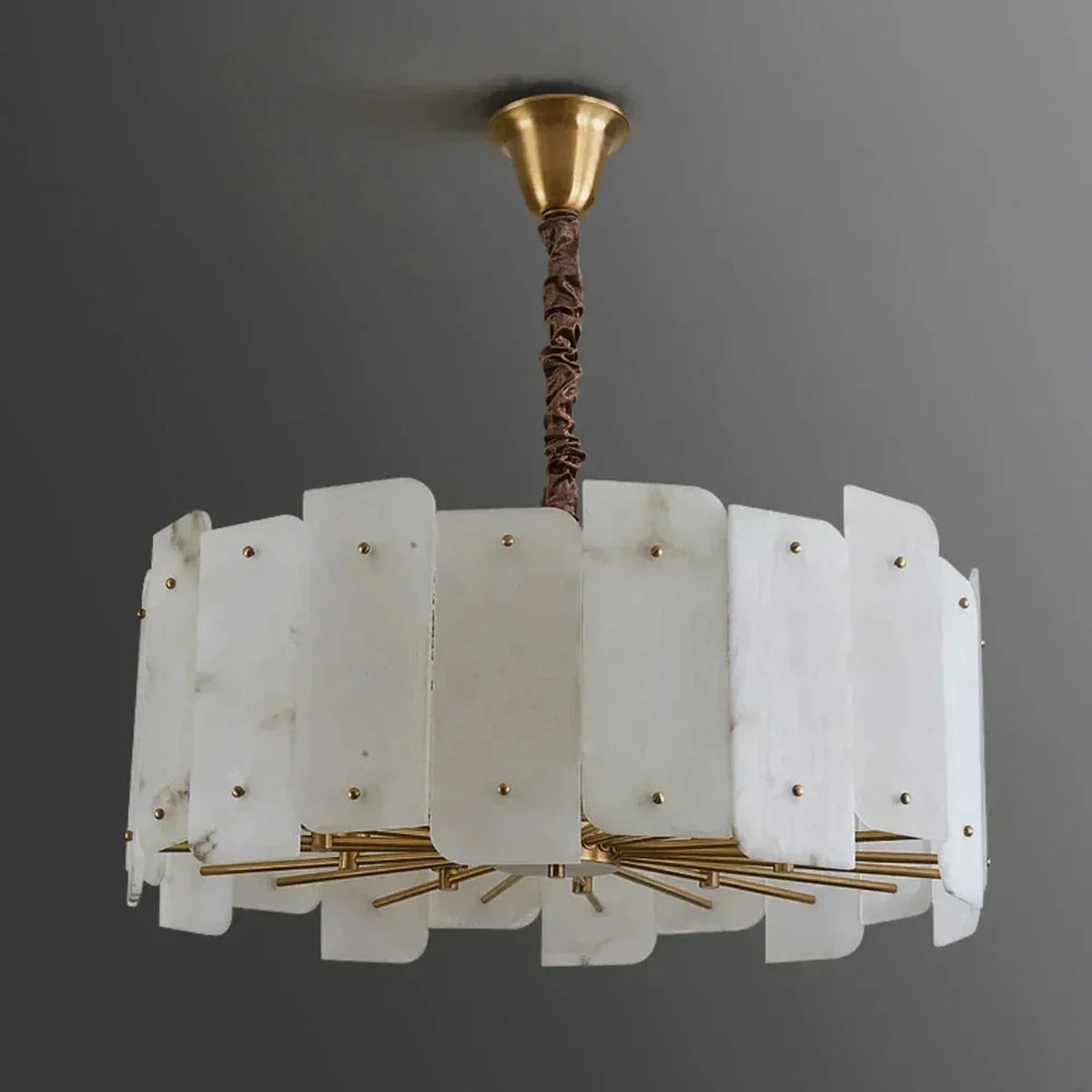 Sculptural Slat Chandelier in alabaster for Dining Room light fixture by AUVIELIGHT