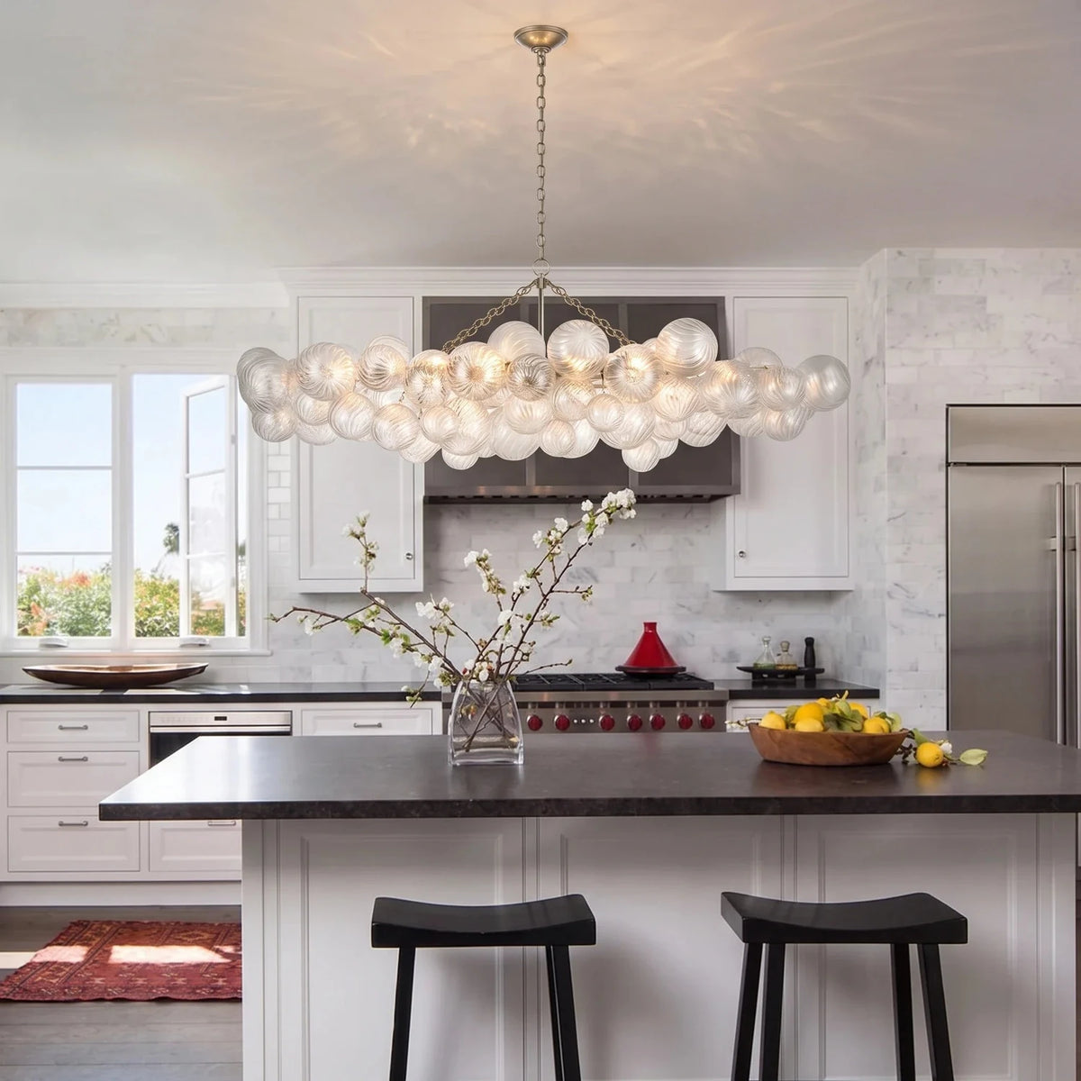 Sculptural Swirl Bubble Chandelier in glass for Dining Room by AUVIELIGHT