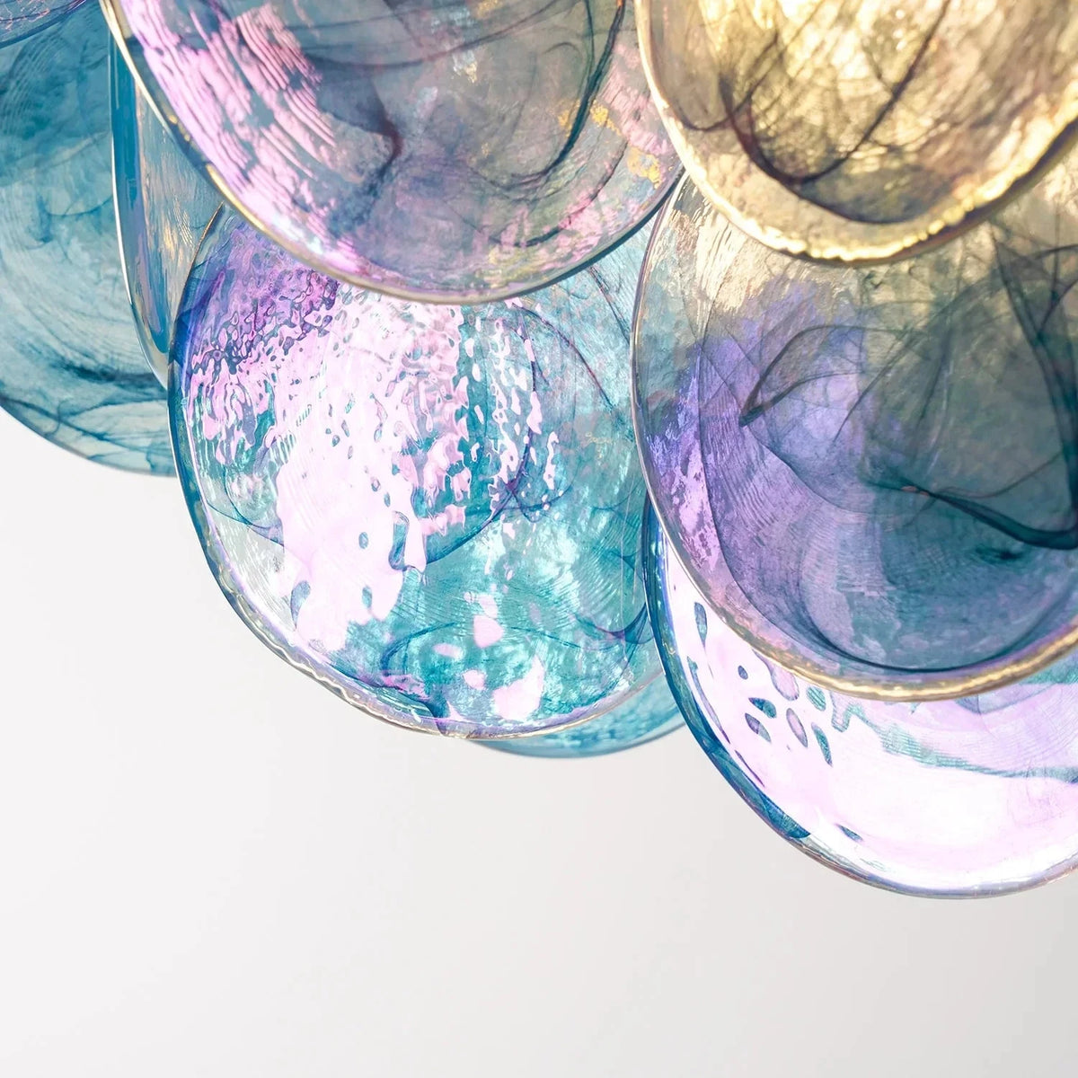 Sculptural Swirl Disc Chandelier in ocean blue glass for Dining Room by AUVIELIGHT