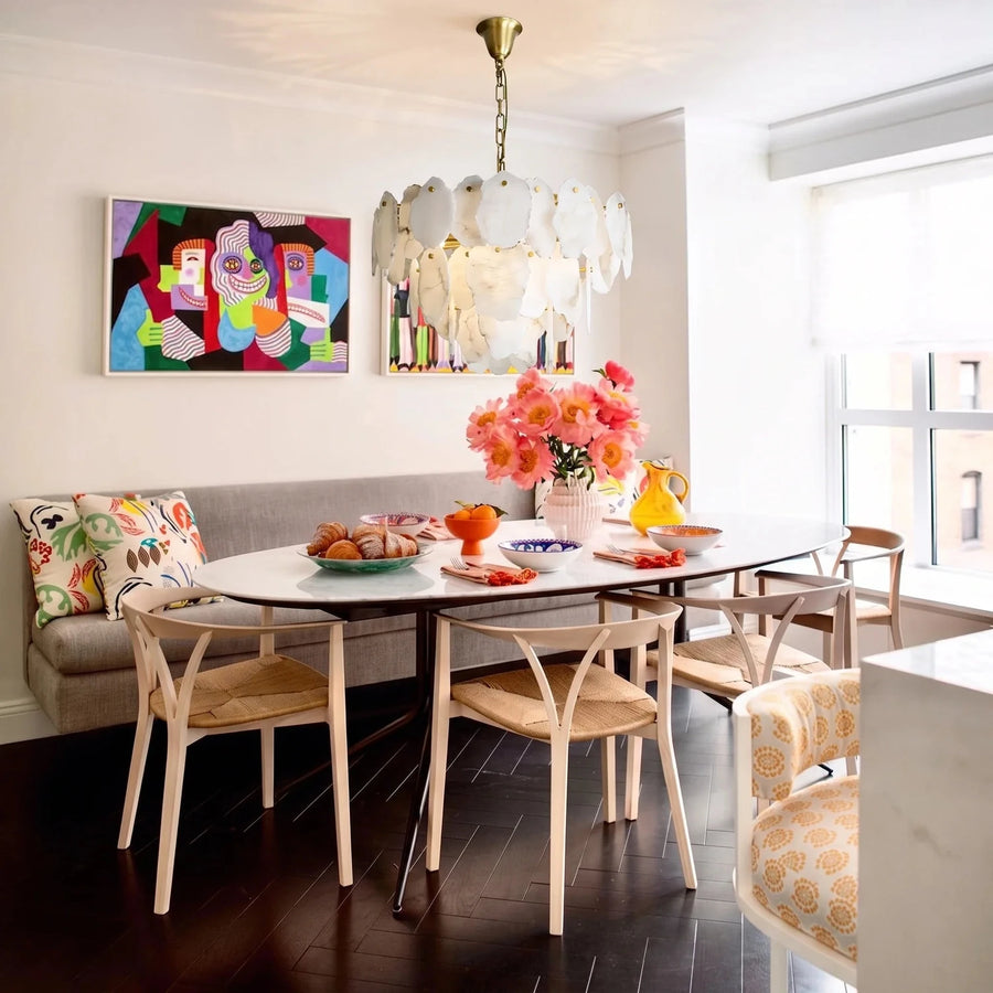 Sculptural Tiered Chandelier in alabaster for Dining Room light fixture by AUVIELIGHT