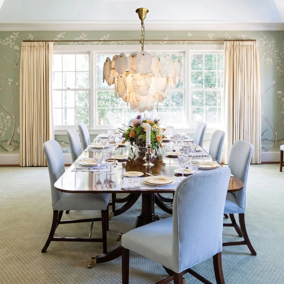 Sculptural Tiered Chandelier in alabaster for Dining Room light fixture by AUVIELIGHT