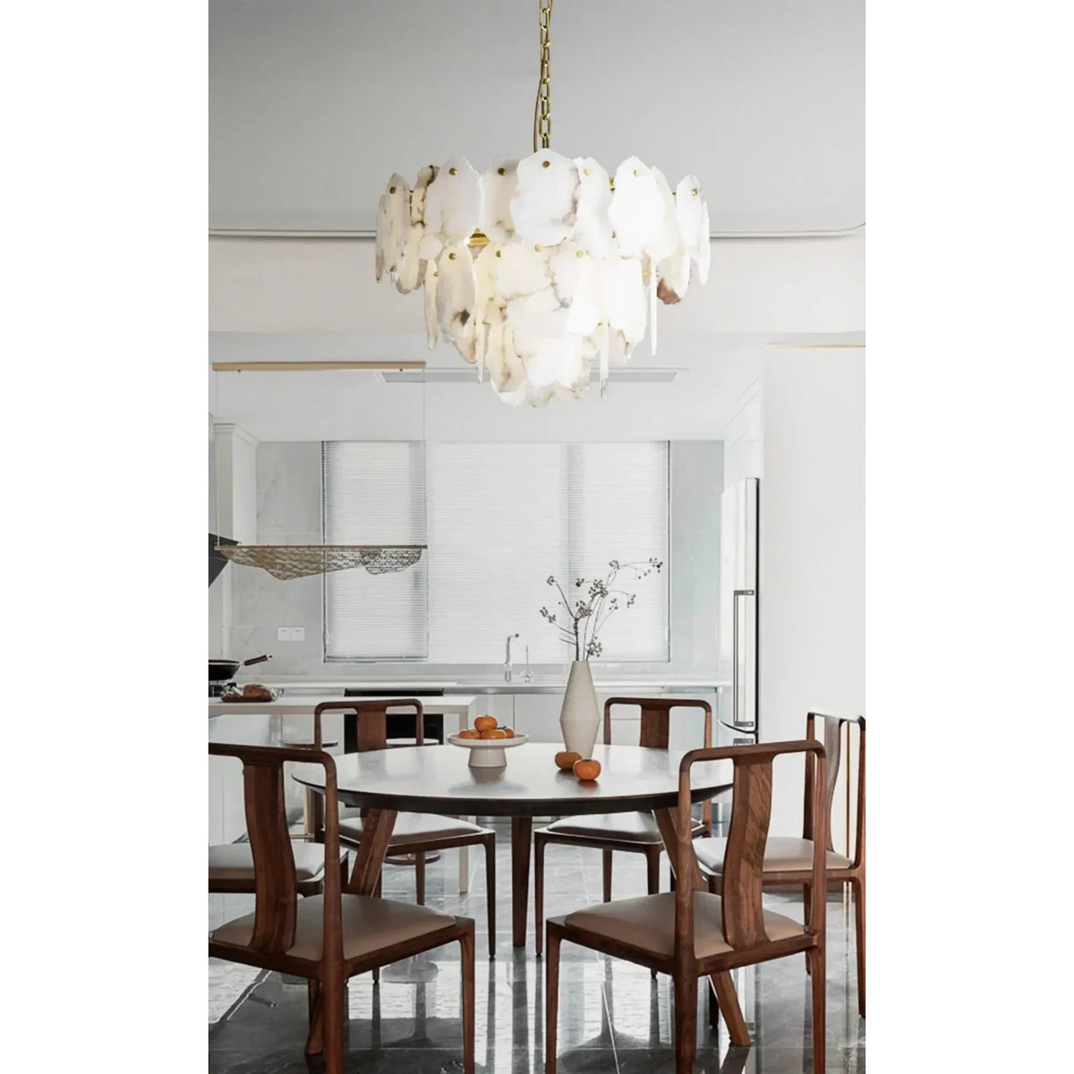 Sculptural Tiered Chandelier in alabaster for Dining Room light fixture by AUVIELIGHT