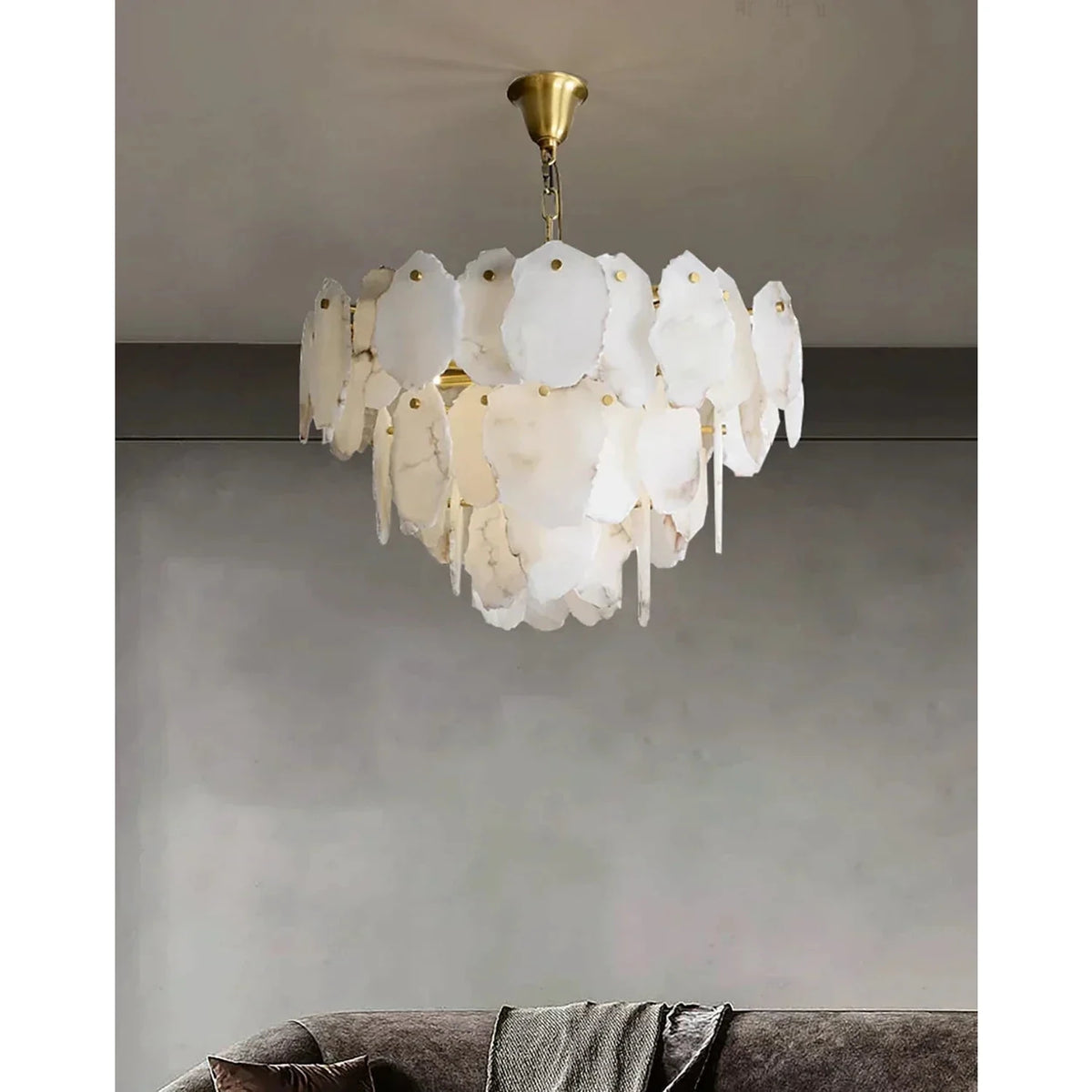 Sculptural Tiered Chandelier in alabaster for Dining Room light fixture by AUVIELIGHT