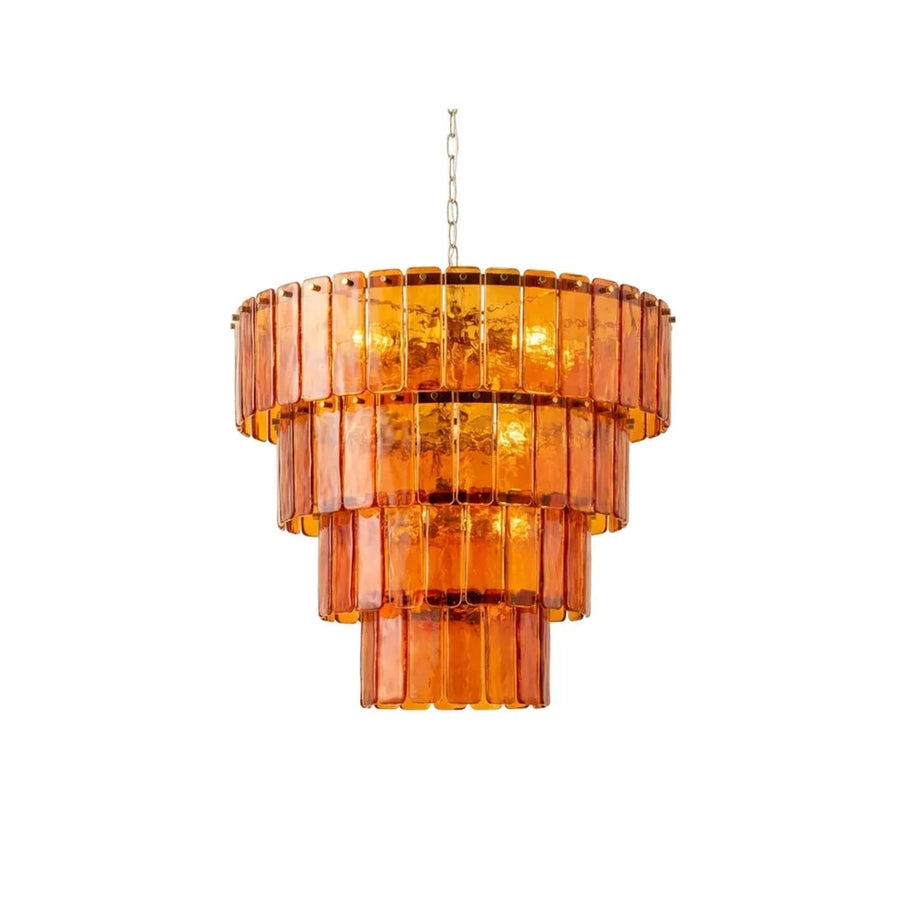 Sculptural Tiered Chandelier in amber cast glass for Dining Room by AUVIELIGHT