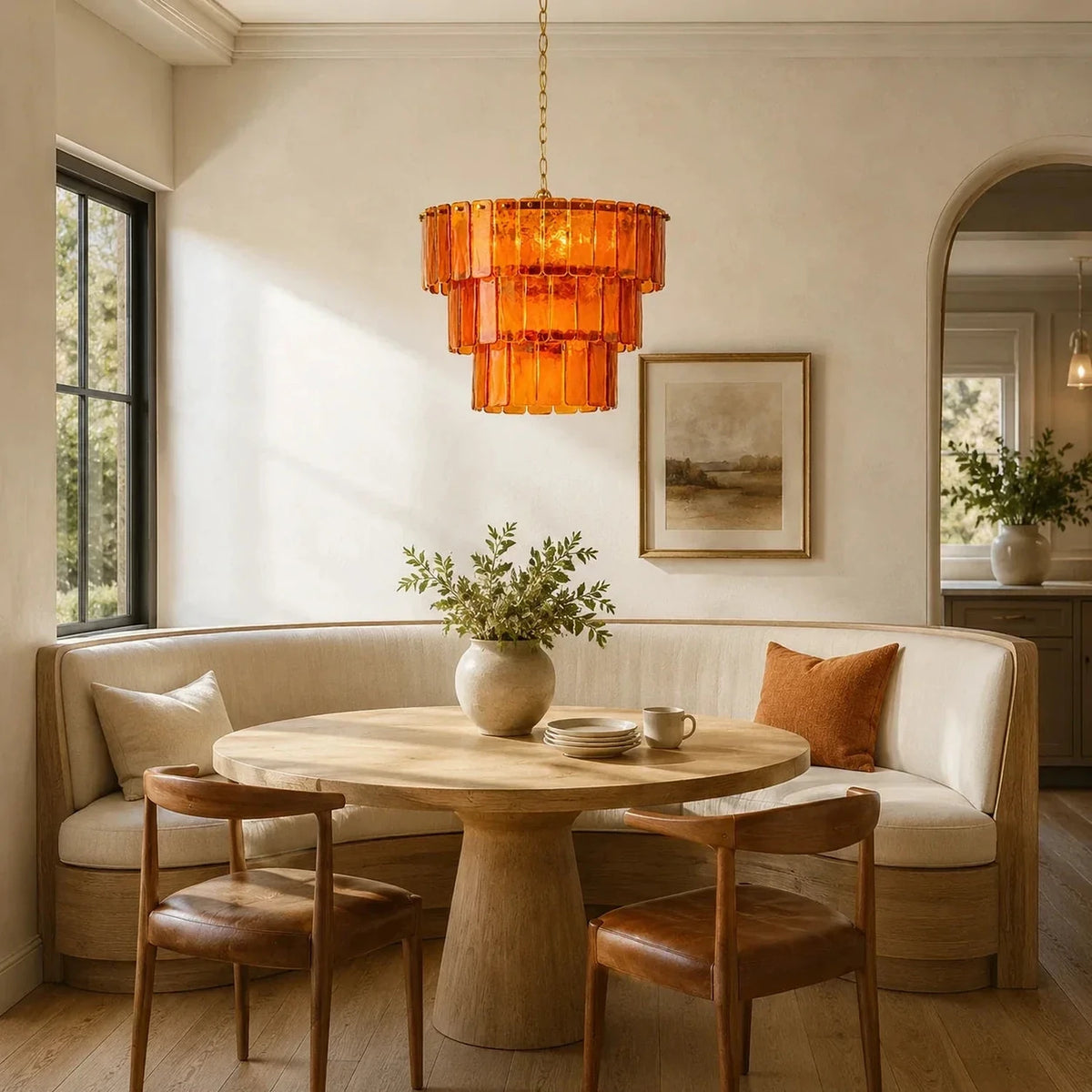 Sculptural Tiered Chandelier in amber cast glass for Dining Room by AUVIELIGHT
