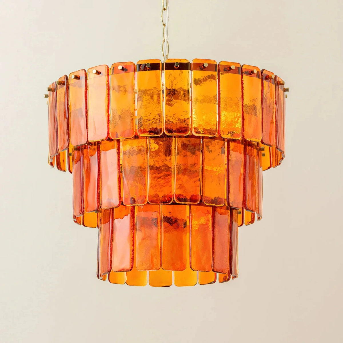 Sculptural Tiered Chandelier in amber cast glass for Dining Room by AUVIELIGHT
