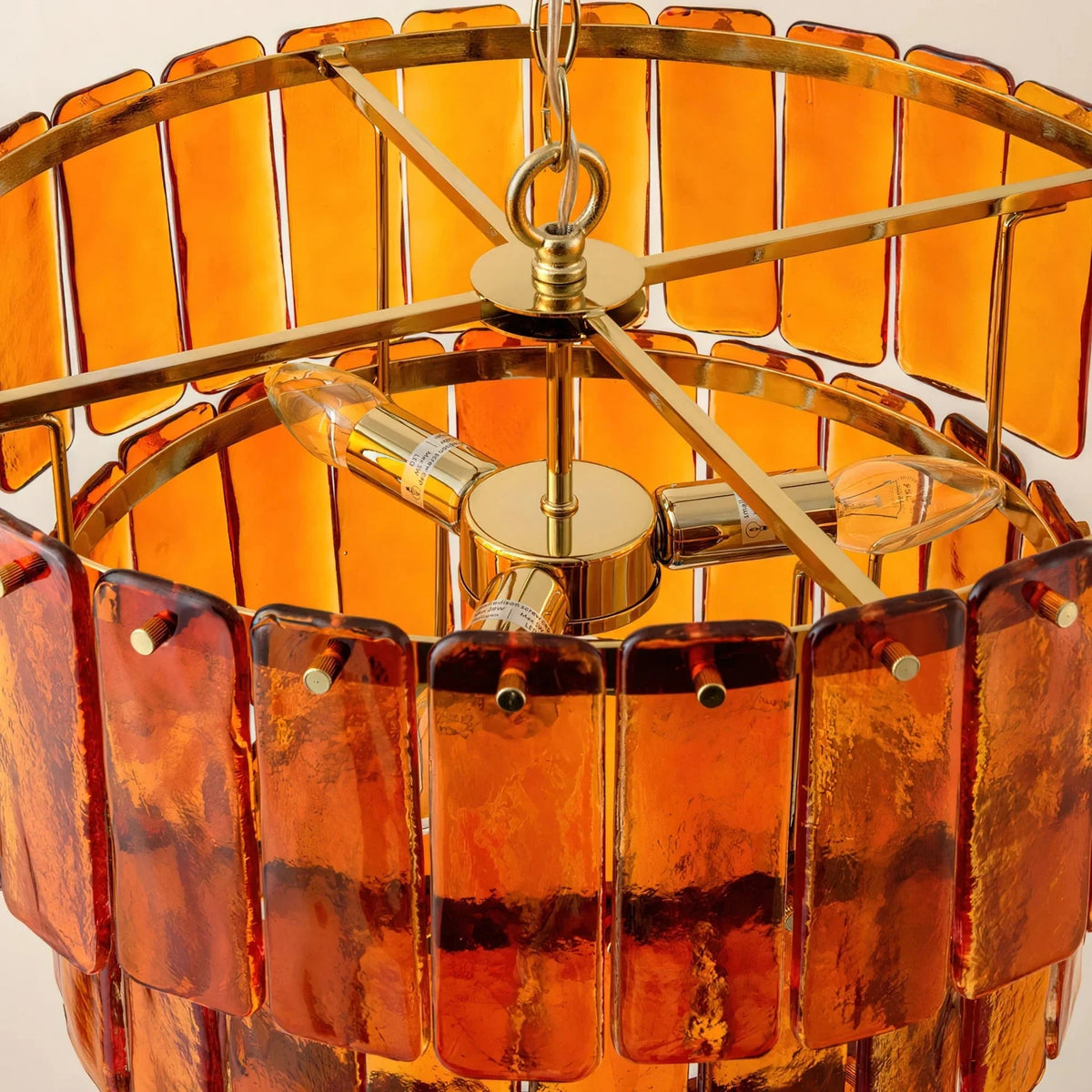 Sculptural Tiered Chandelier in amber cast glass for Dining Room by AUVIELIGHT