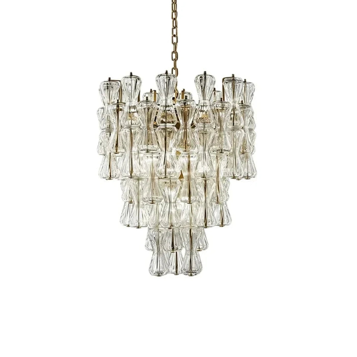 Sculptural Tiered Chandelier in clear murano glass for Dining Room by AUVIELIGHT, ∅ 19.7″ x H 23.6″ / Clear & Gold