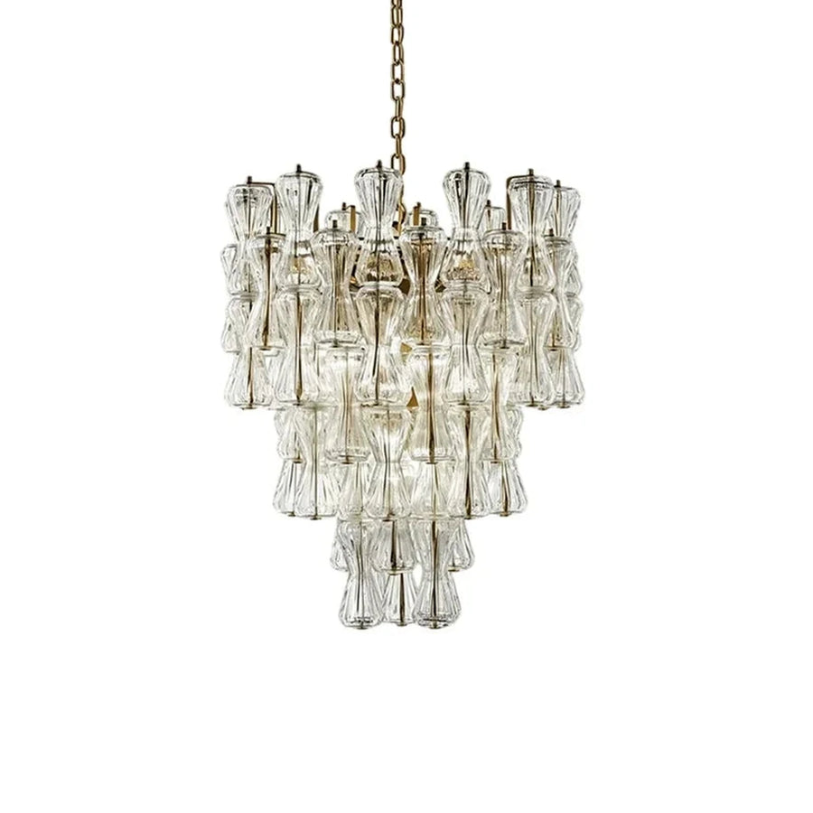 Sculptural Tiered Chandelier in clear murano glass for Dining Room by AUVIELIGHT, ∅ 19.7″ x H 23.6″ / Clear & Gold