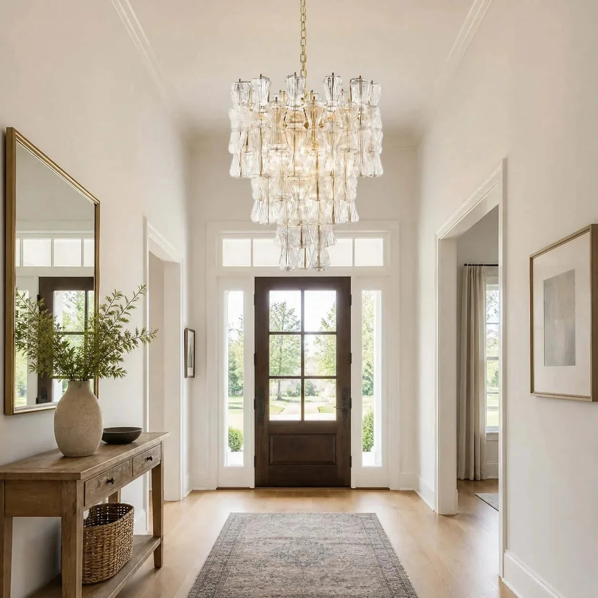 Sculptural Tiered Chandelier in clear murano glass for Dining Room by AUVIELIGHT