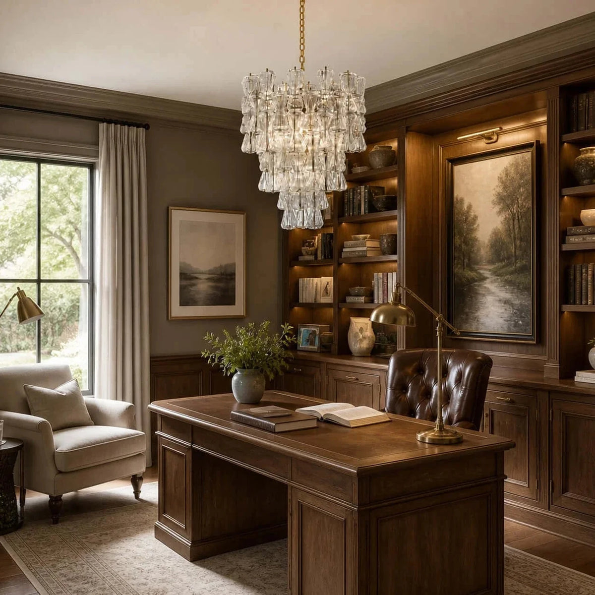 Sculptural Tiered Chandelier in clear murano glass for Dining Room by AUVIELIGHT