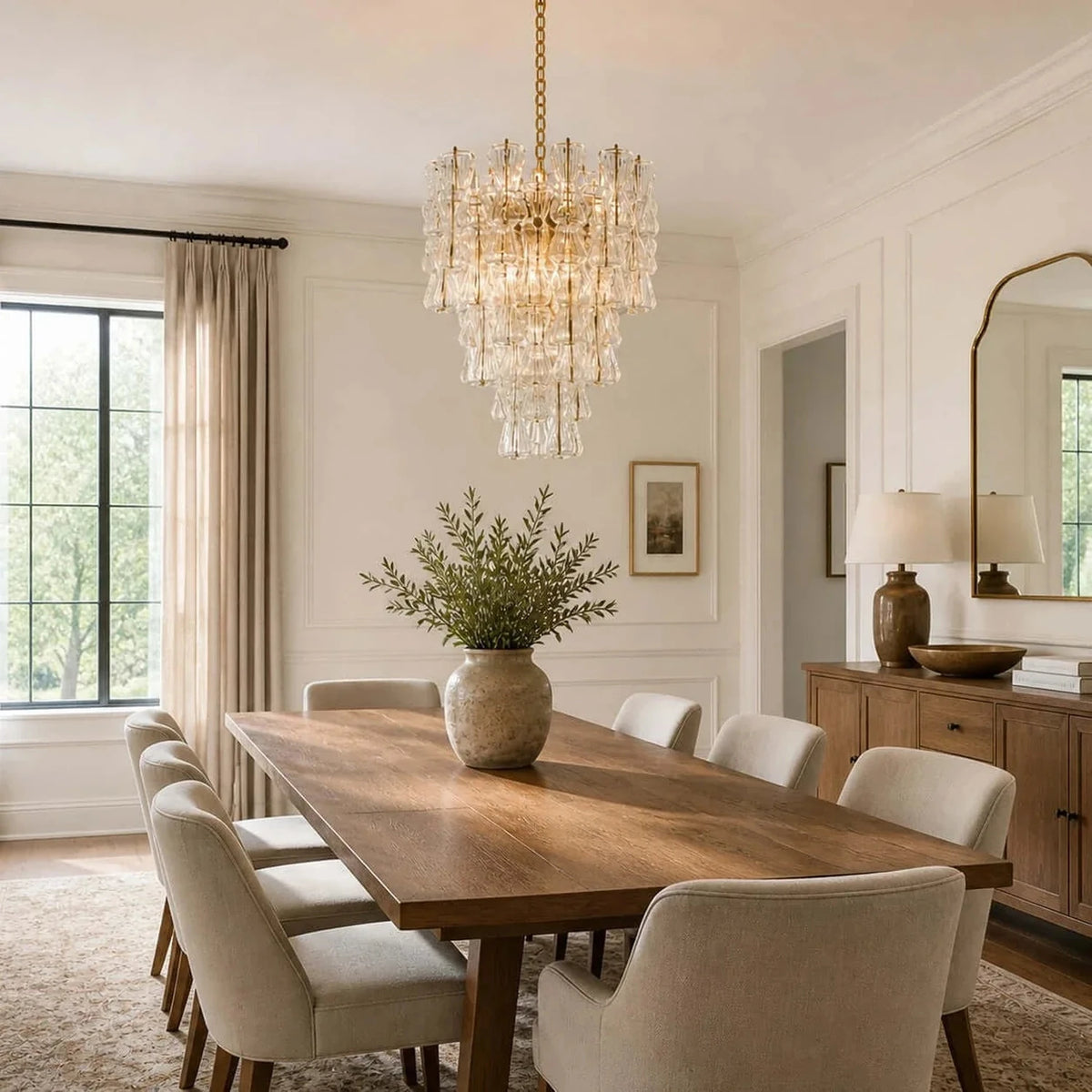 Sculptural Tiered Chandelier in clear murano glass for Dining Room by AUVIELIGHT