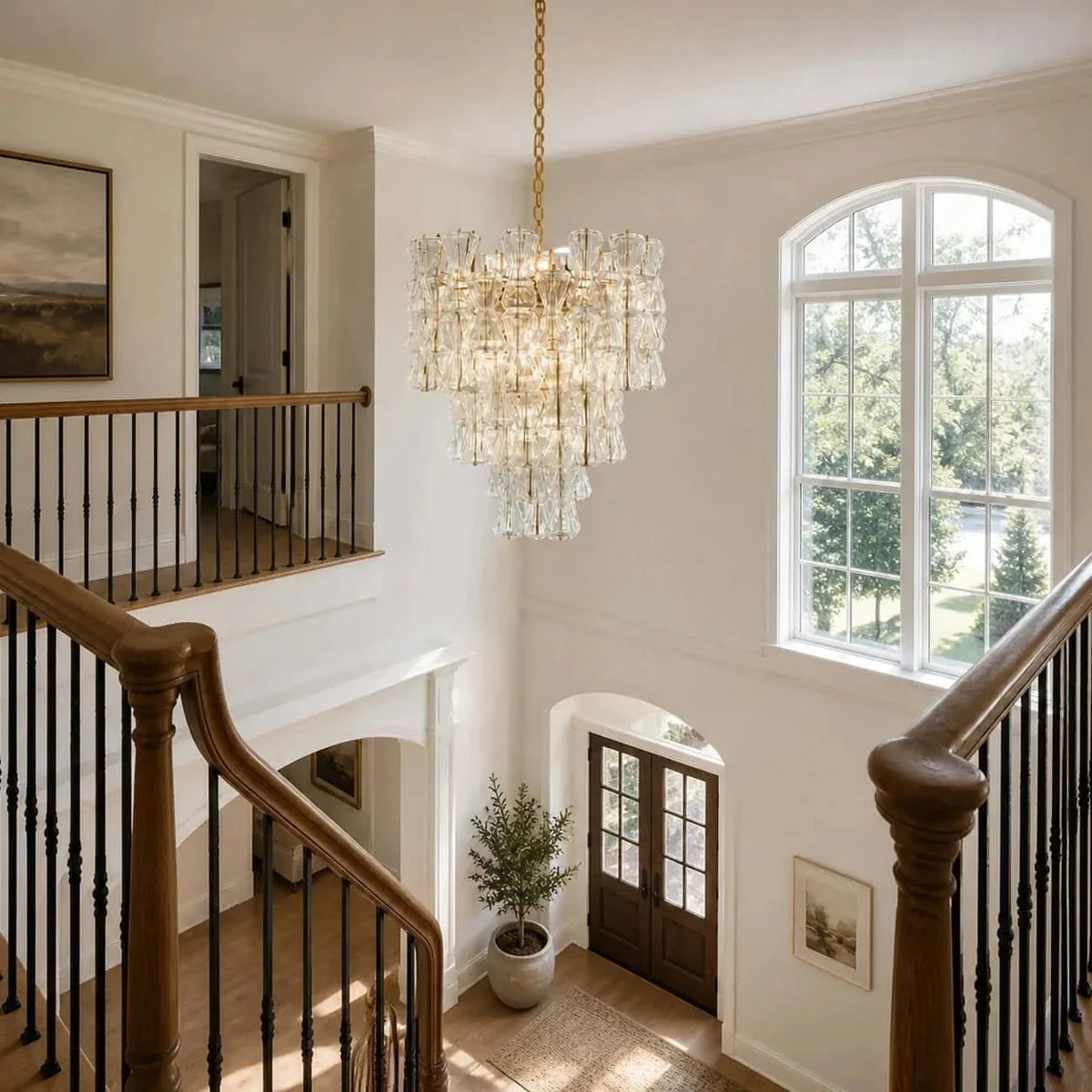 Sculptural Tiered Chandelier in clear murano glass for Dining Room by AUVIELIGHT