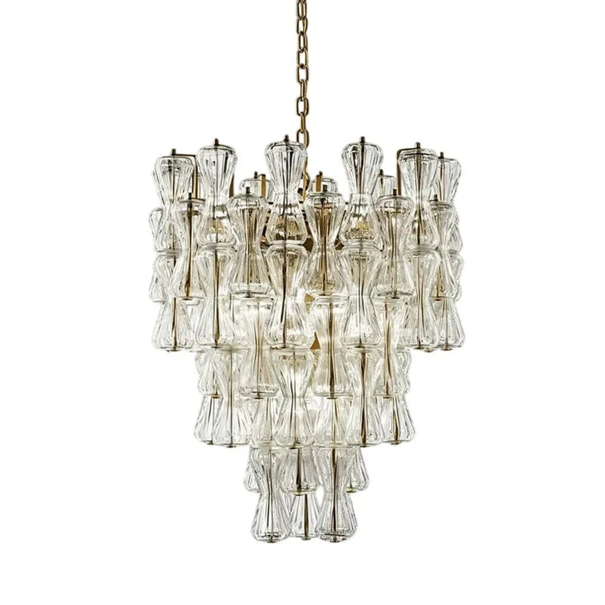Sculptural Tiered Chandelier in clear murano glass for Dining Room by AUVIELIGHT, ∅ 31.5″ x H 35.4″ / Clear & Gold