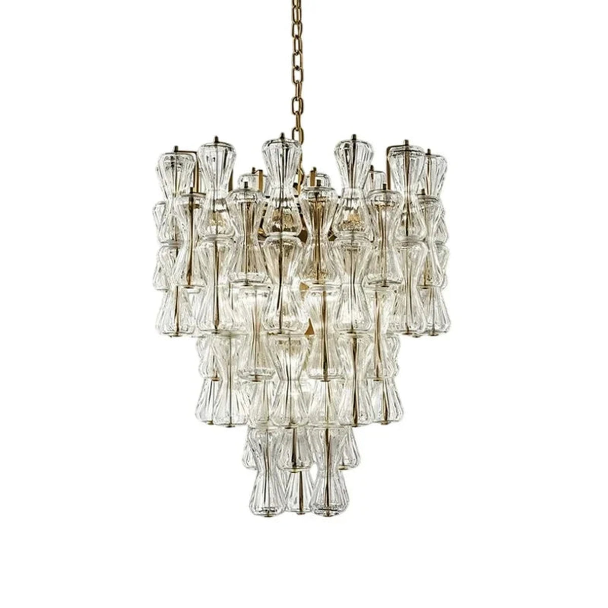 Sculptural Tiered Chandelier in clear murano glass for Dining Room by AUVIELIGHT, ∅ 23.6″ x H 29.5″ / Clear & Gold