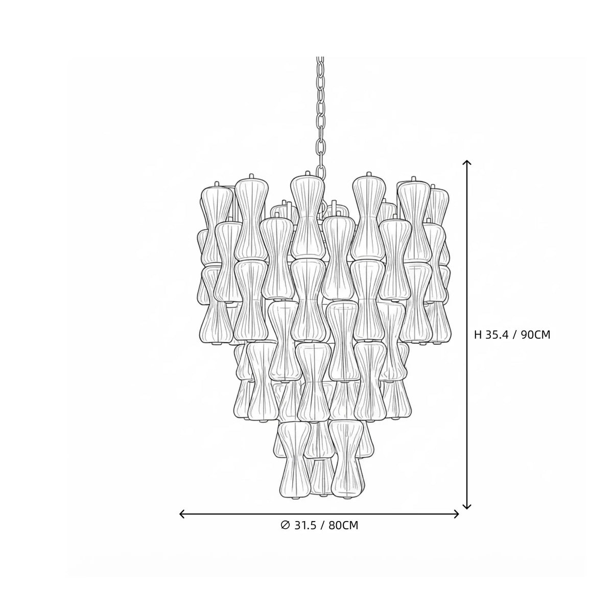 Sculptural Tiered Chandelier in clear murano glass for Dining Room by AUVIELIGHT