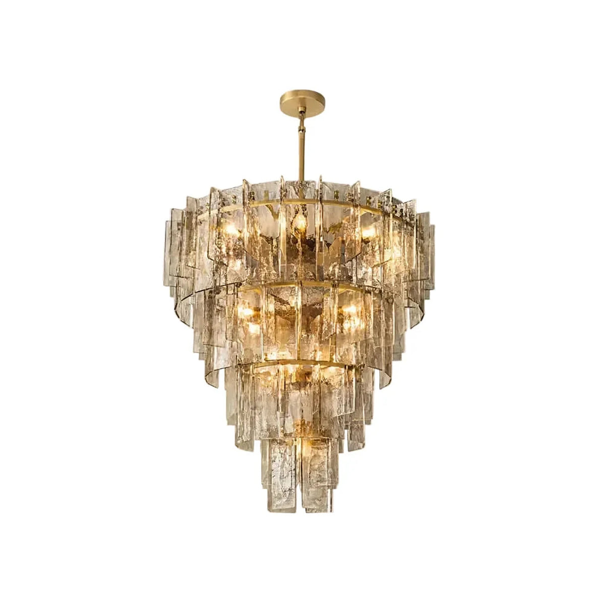 Sculptural Tiered Chandelier in smoke amber cast glass for Dining Room by AUVIELIGHT